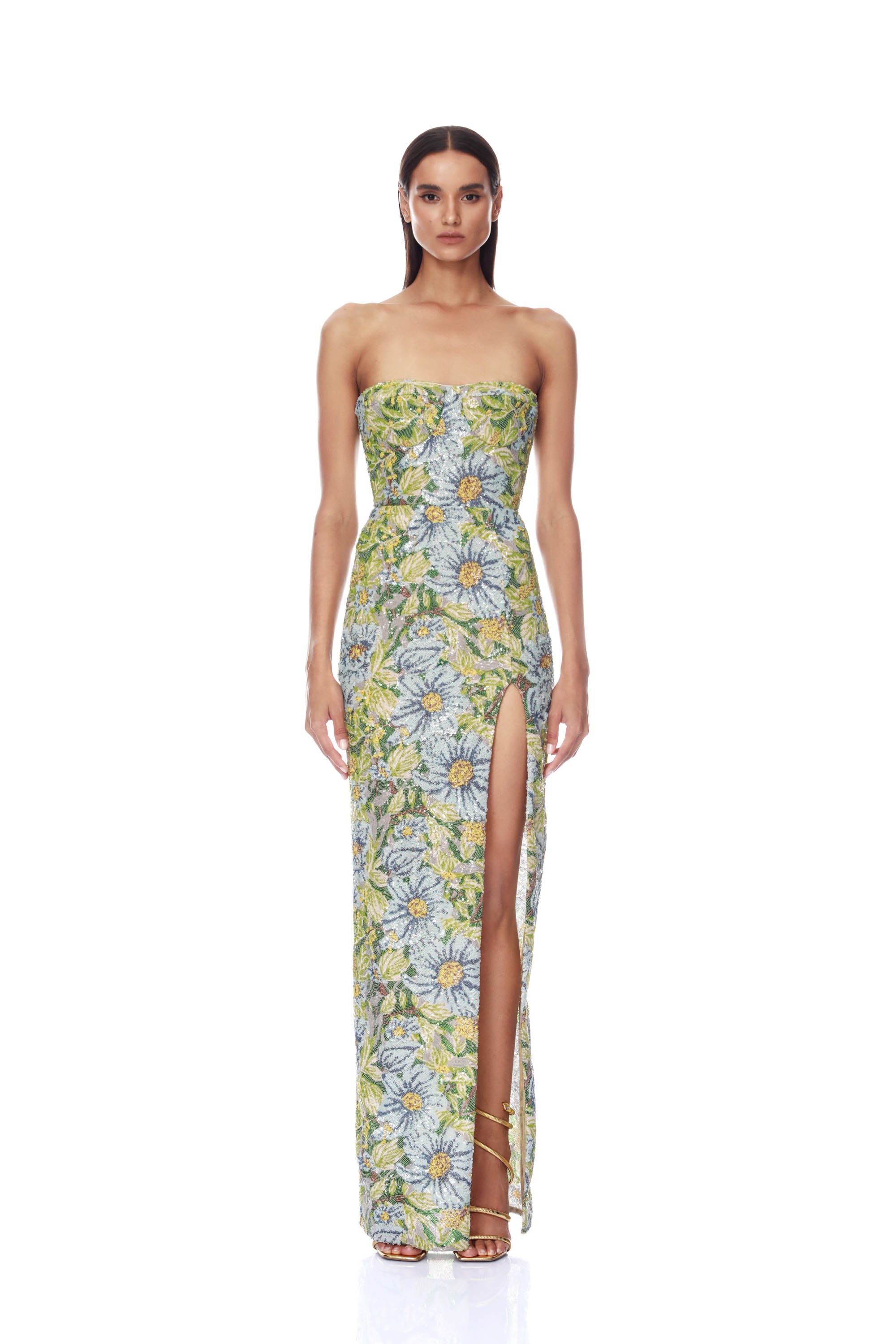 Valentina Paillette Yellow Multi Veronica Maxi Dress