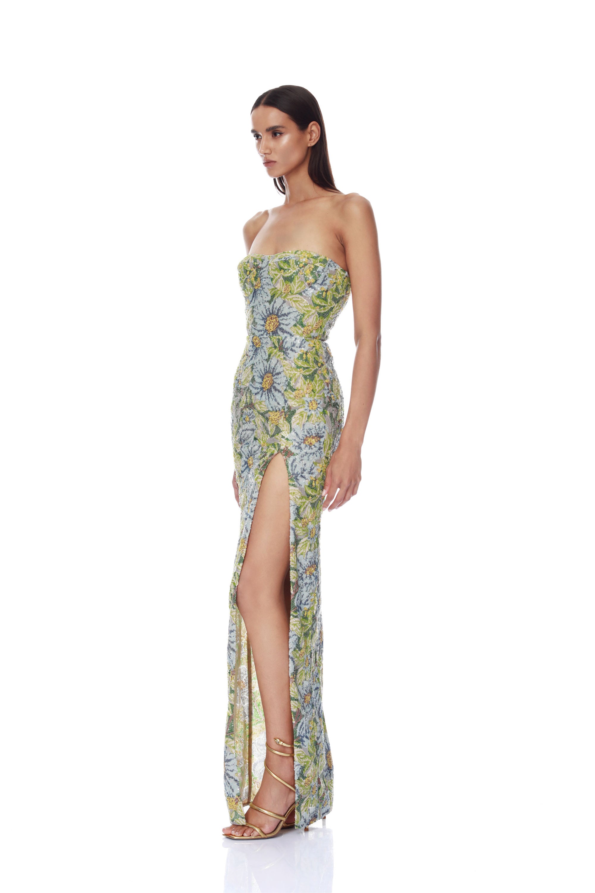 Valentina Paillette Yellow Multi Veronica Maxi Dress