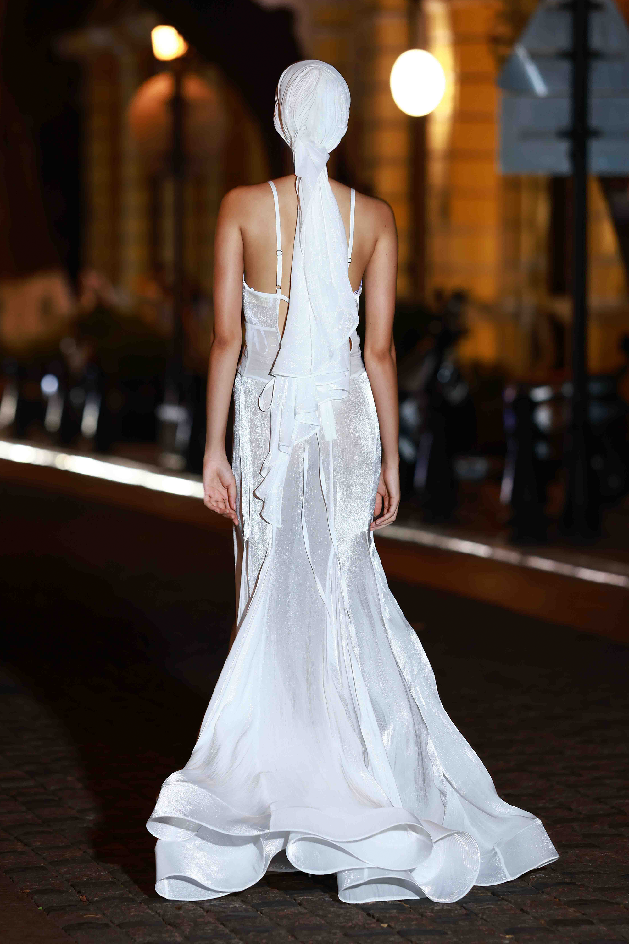 Ashanti Blanc V-Neck Organza Gown