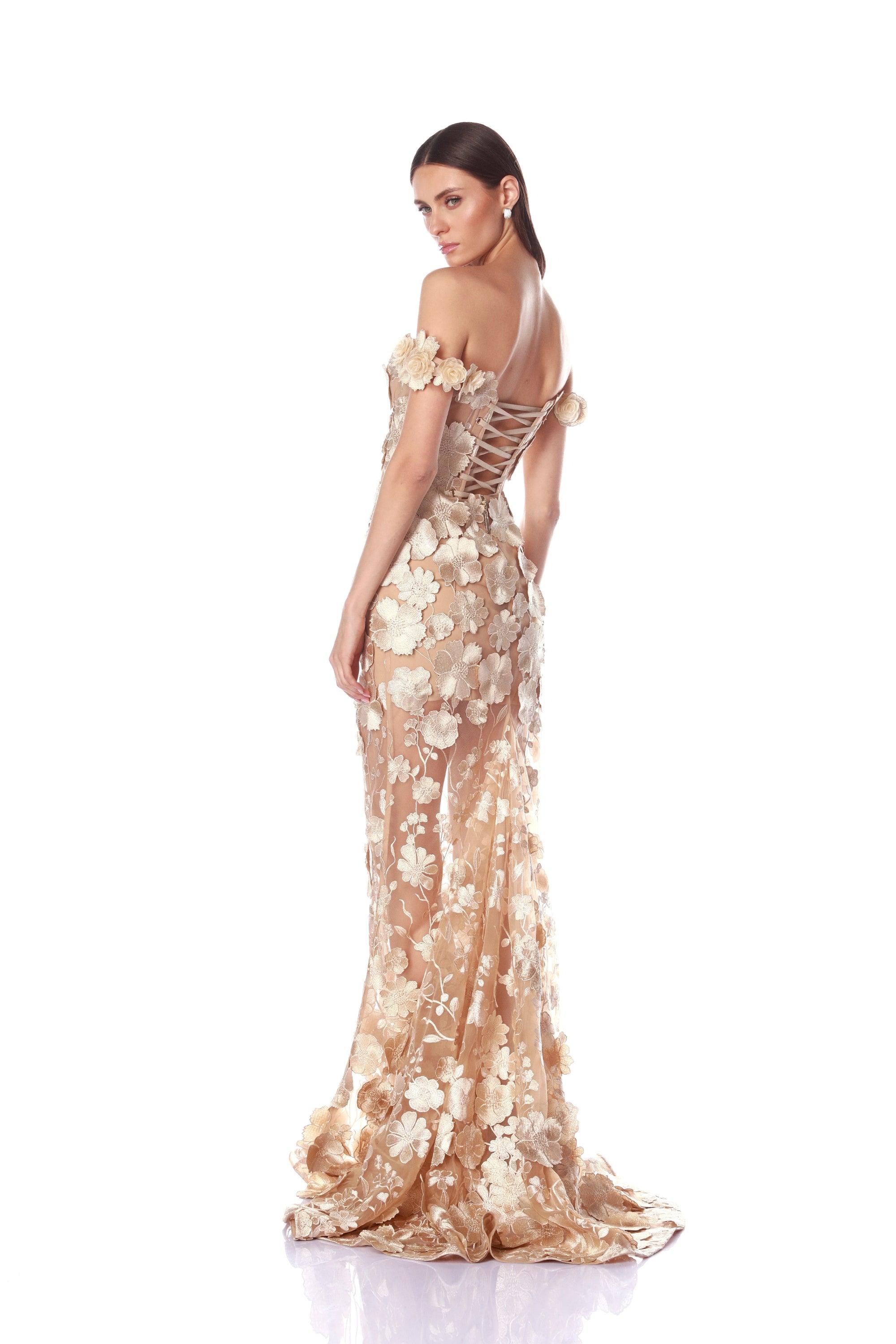 Jasmine Gold Off Shoulder Gown