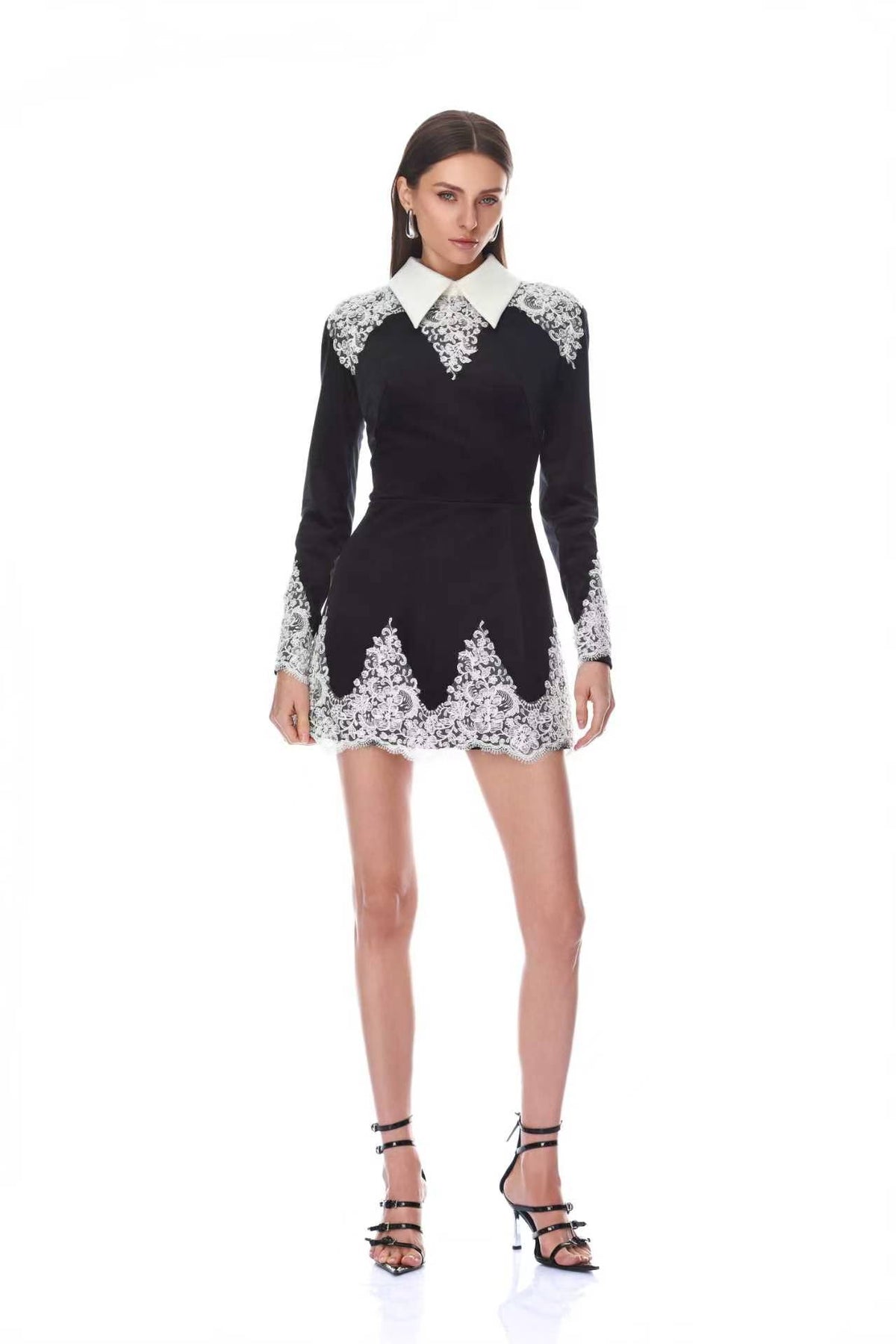 Long Sleeve Velvet & Lace Mini Dress