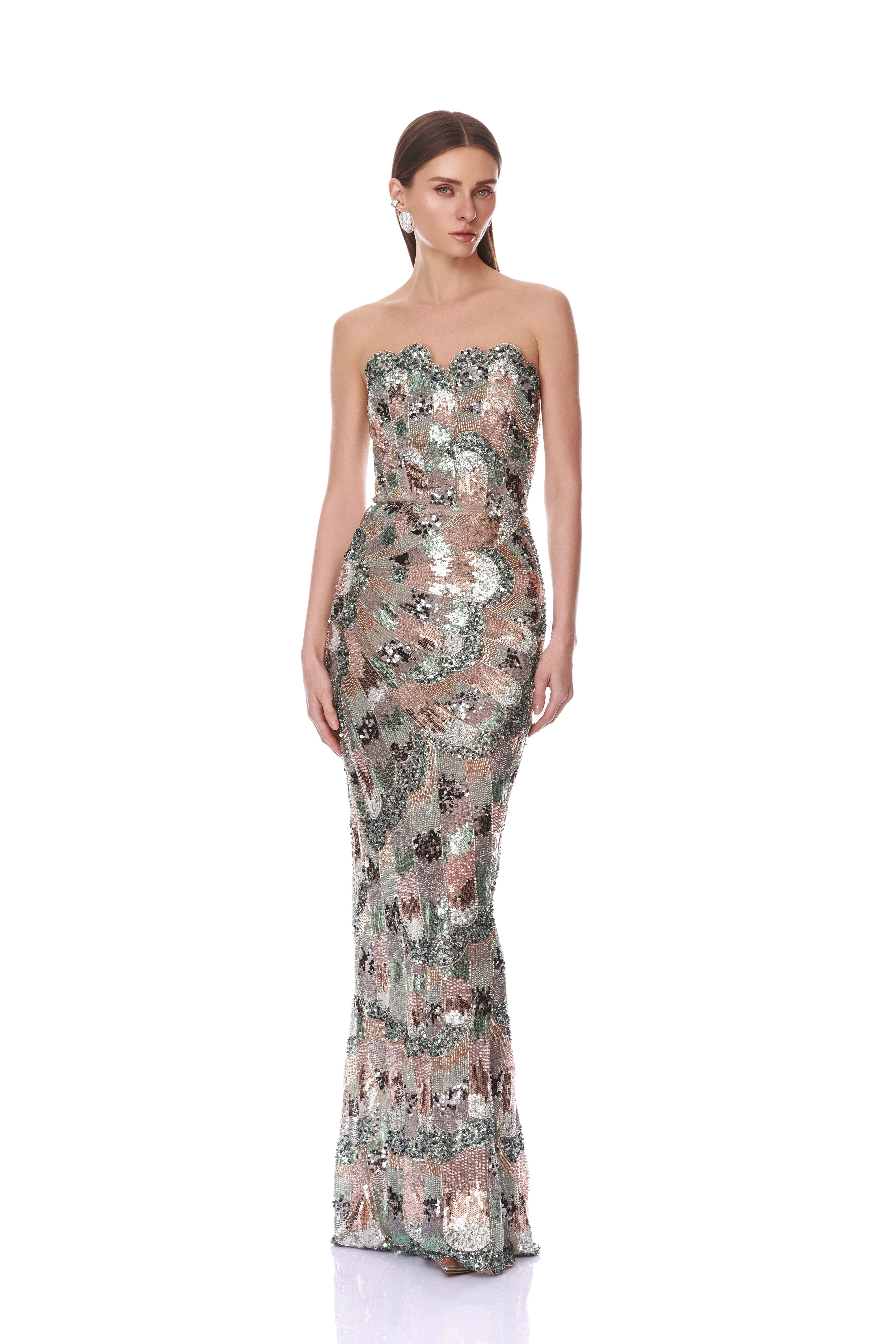 Strapless Embellished Maxi Dress