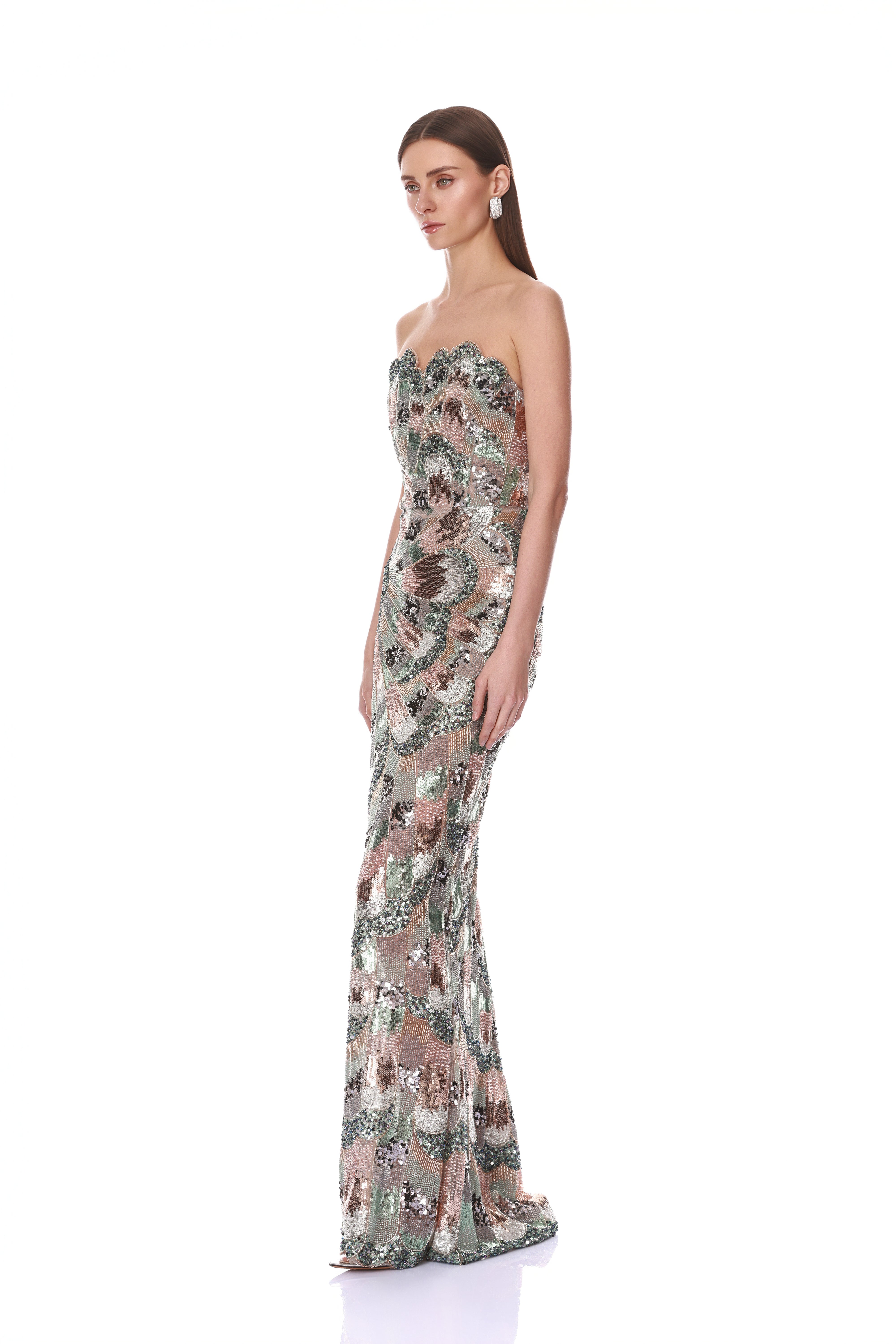 Strapless Embellished Maxi Dress