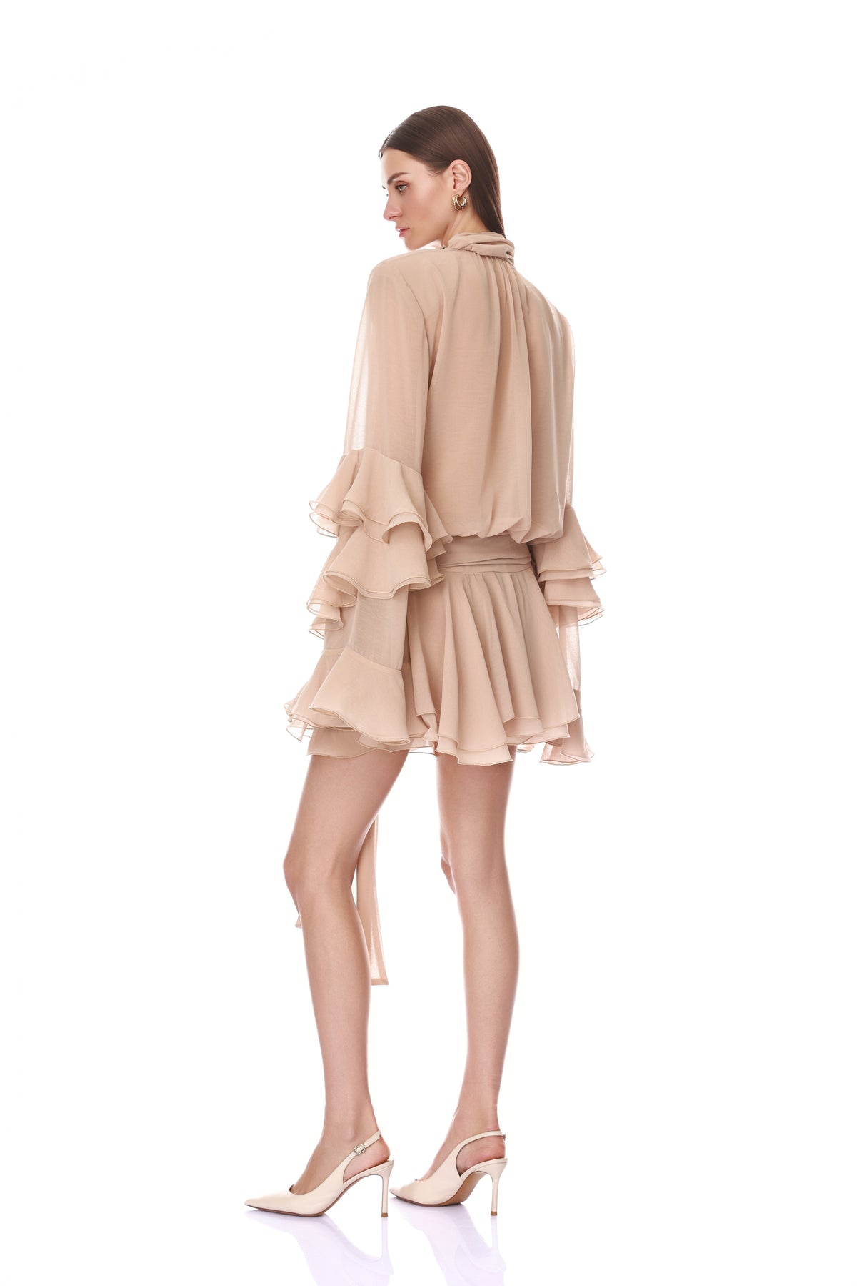 Chiffon Long Sleeve Mini Dress Back