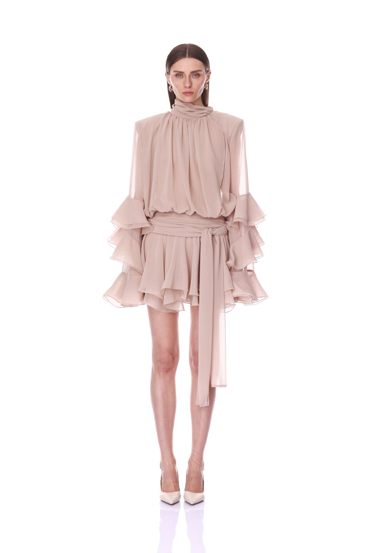 Chiffon Long Sleeve Mini Dress Front