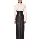 Look 3: Vegan Croc Leather Cape Top + Croc Embossed Maxi Skirt