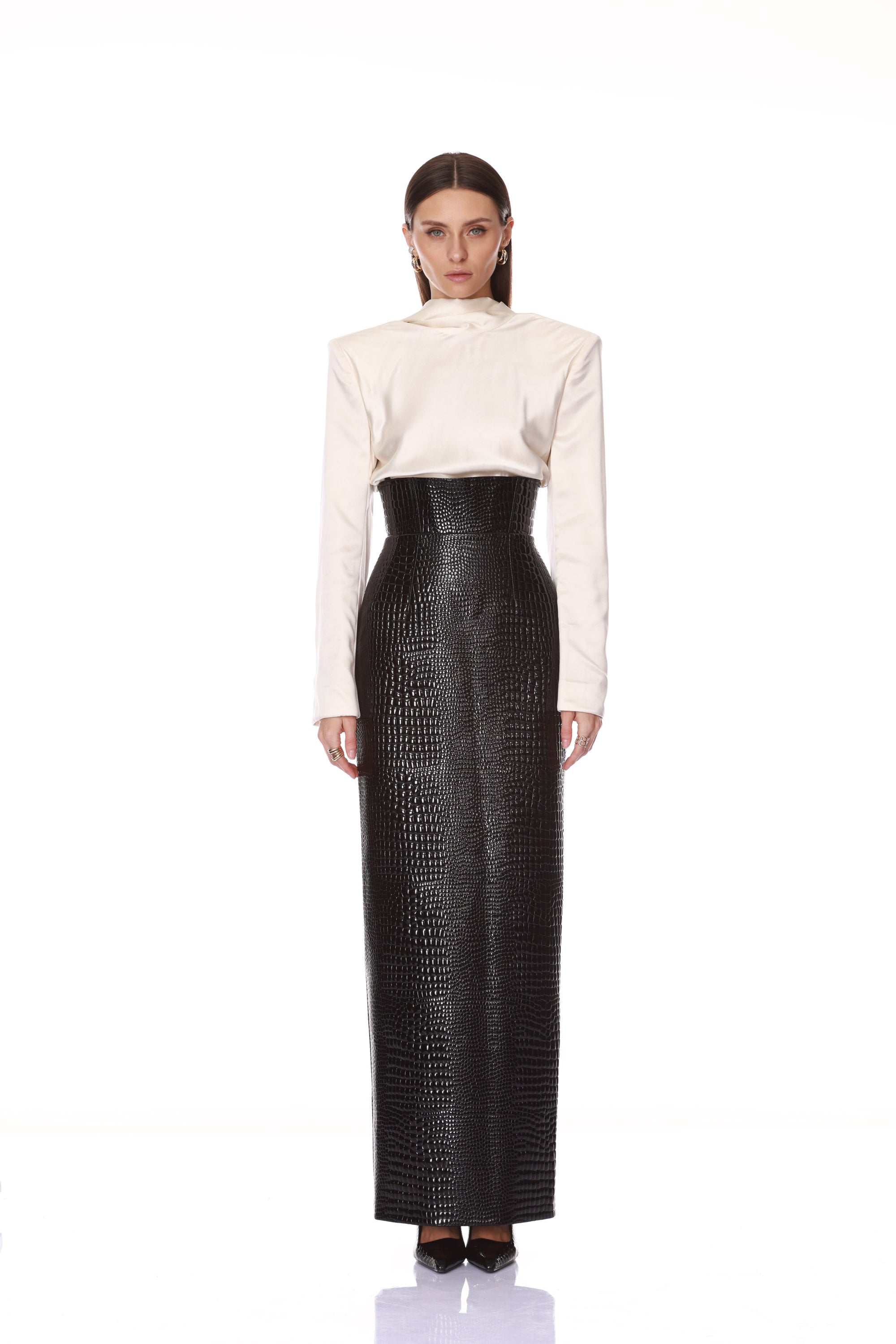 Vegan Croc Leather Cape Top + Croc Embossed Maxi Skirt