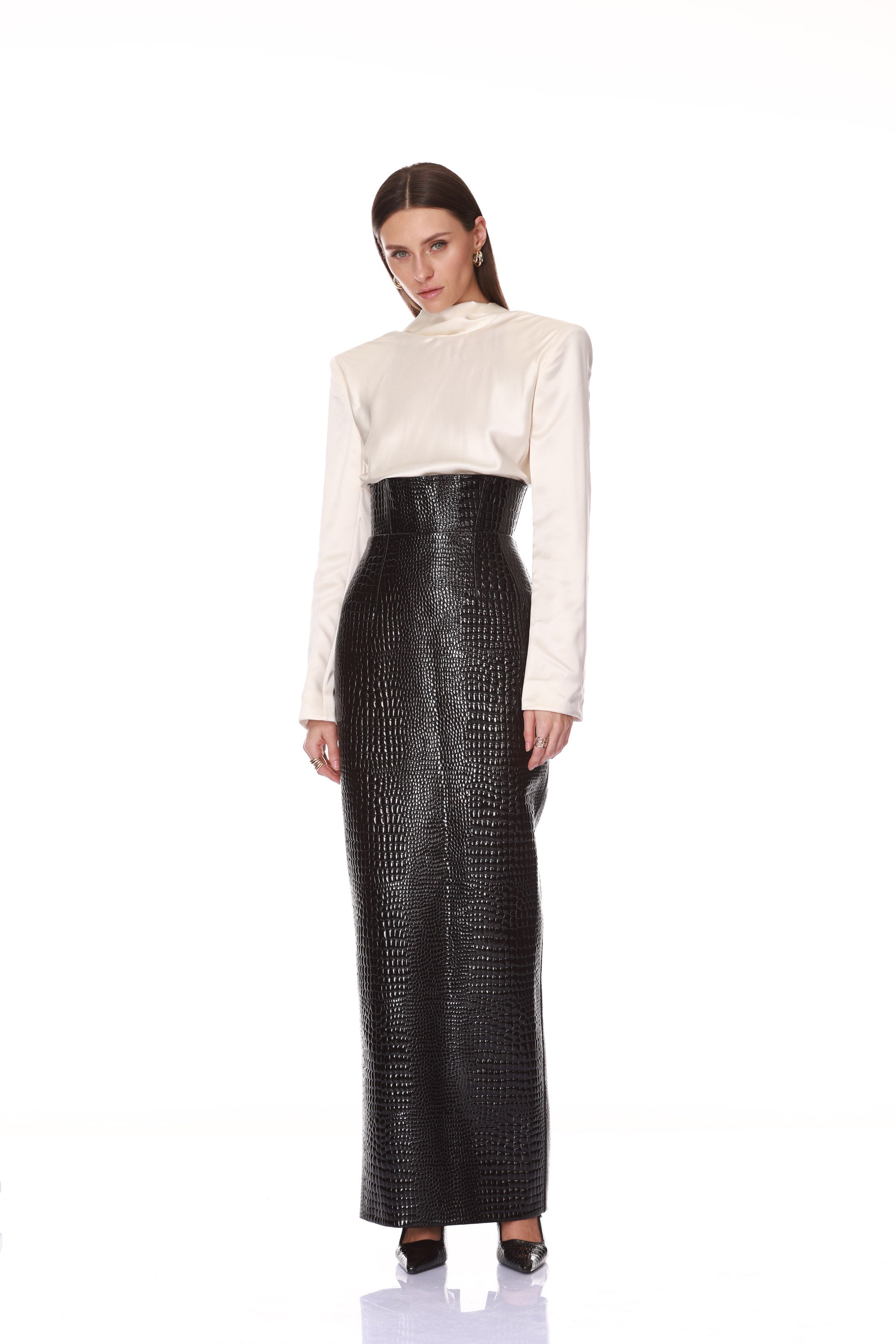 Vegan Croc Leather Cape Top + Croc Embossed Maxi Skirt