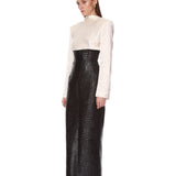 Look 3: Vegan Croc Leather Cape Top + Croc Embossed Maxi Skirt