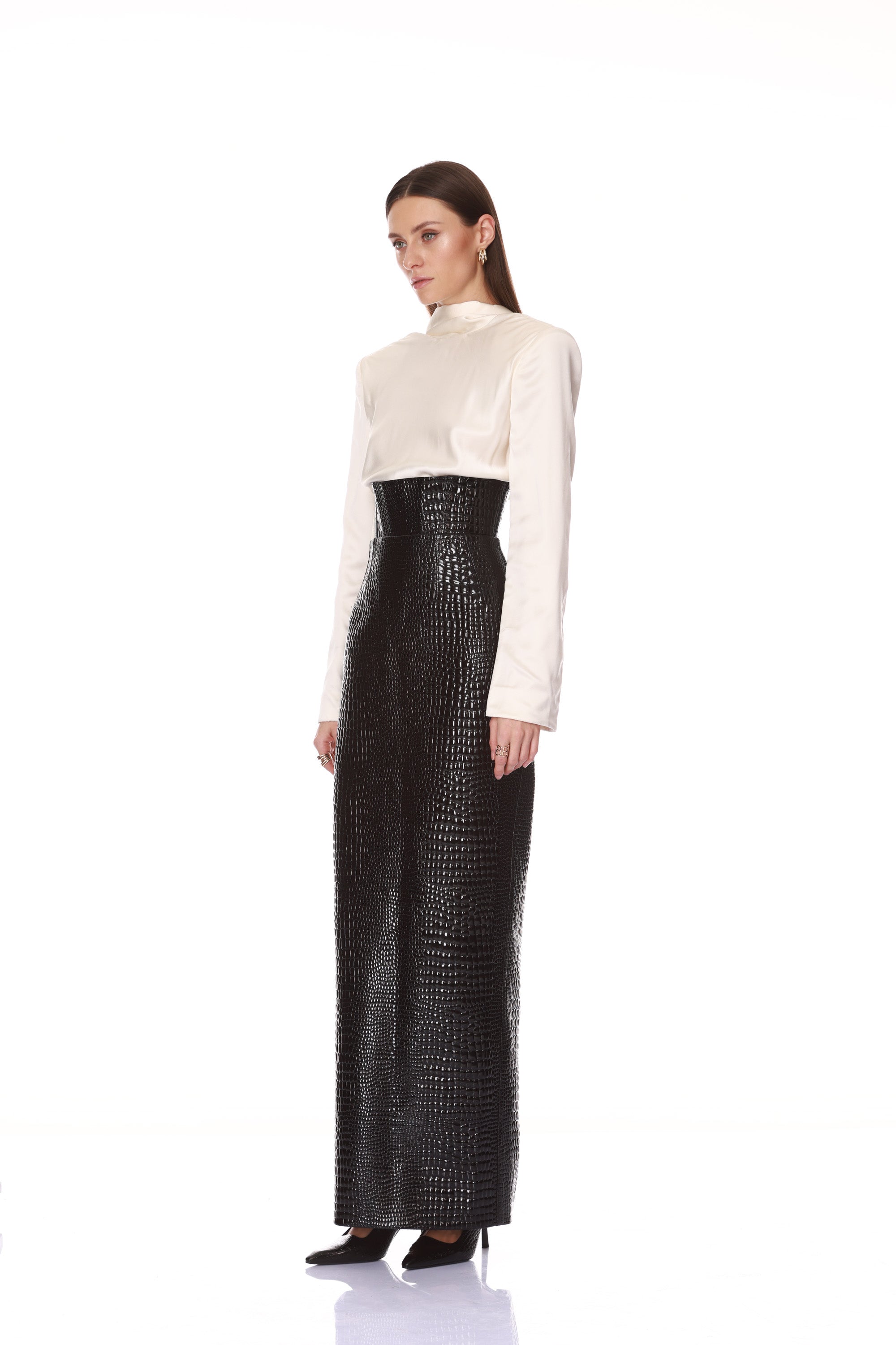 Vegan Croc Leather Cape Top + Croc Embossed Maxi Skirt