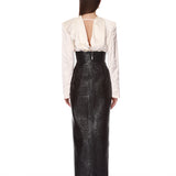 Look 3: Vegan Croc Leather Cape Top + Croc Embossed Maxi Skirt