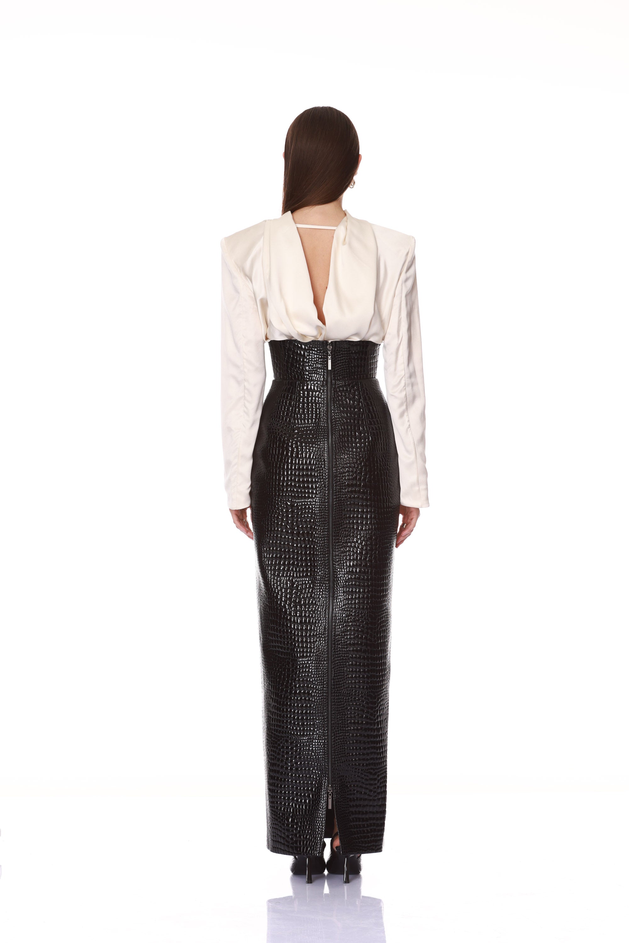 Vegan Croc Leather Cape Top + Croc Embossed Maxi Skirt