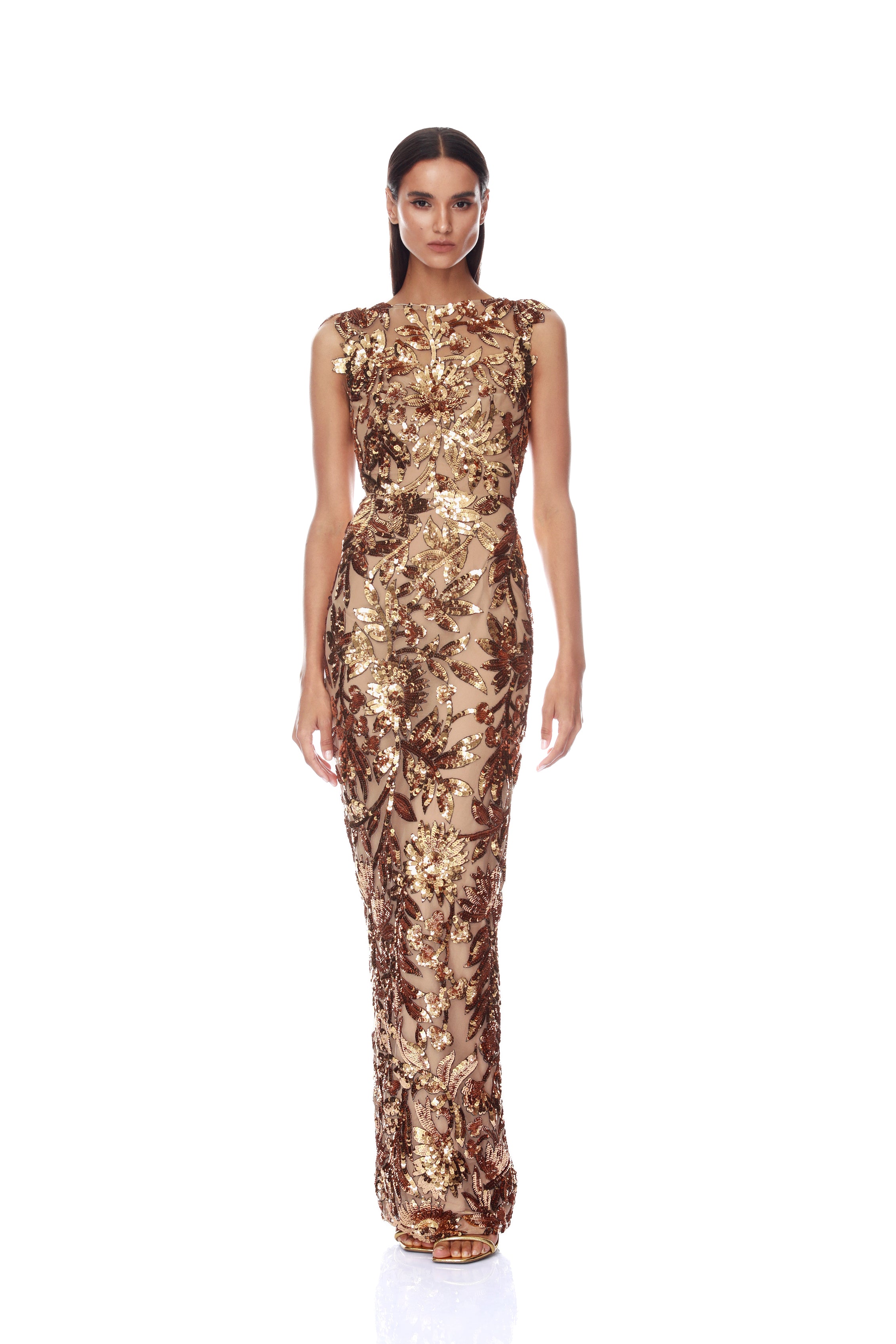 High Neck Embellished Maxi Dress Front