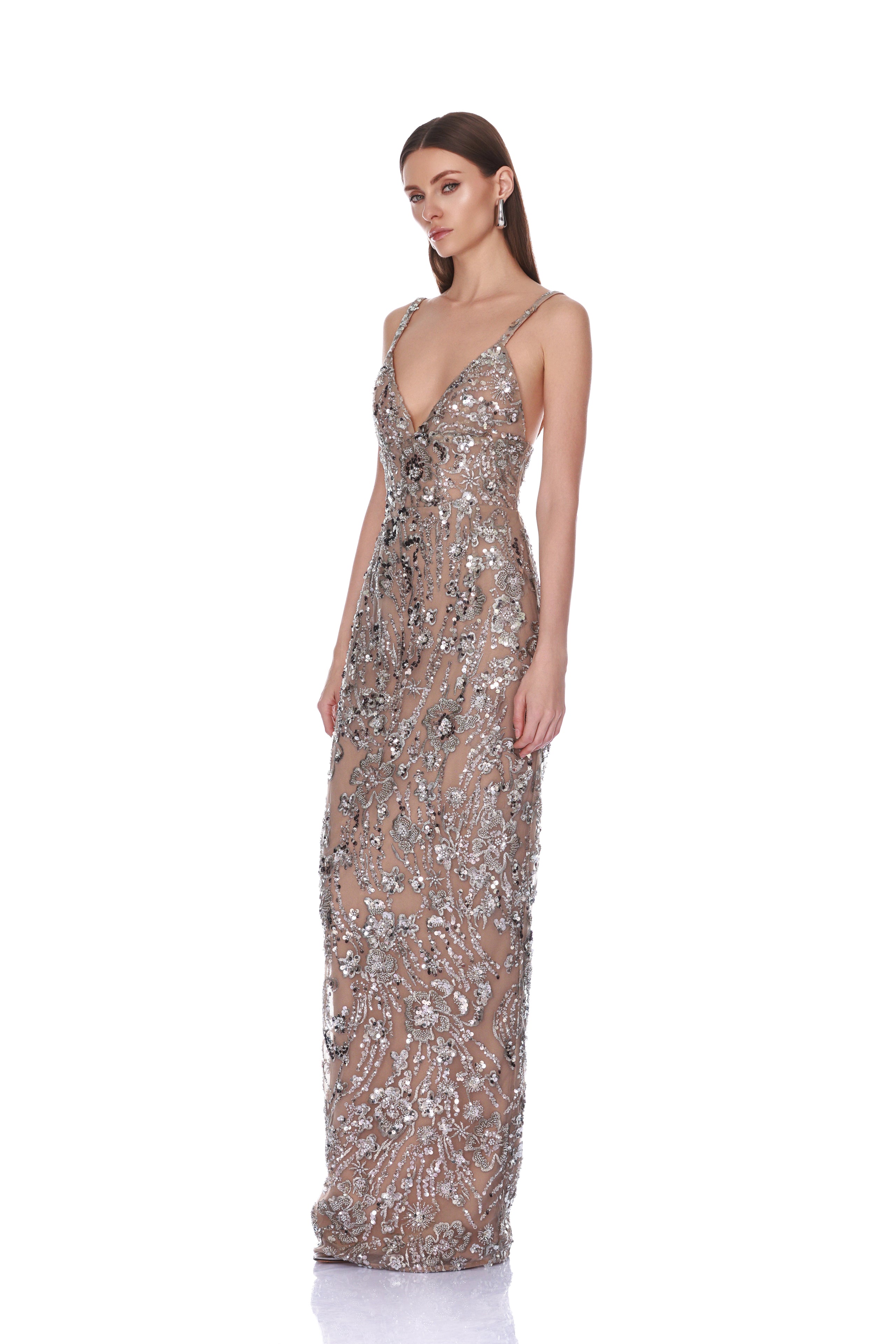 Venetian Allegra Silver Maxi Dress