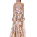 Midnight Embroidered Multi Floral Gown