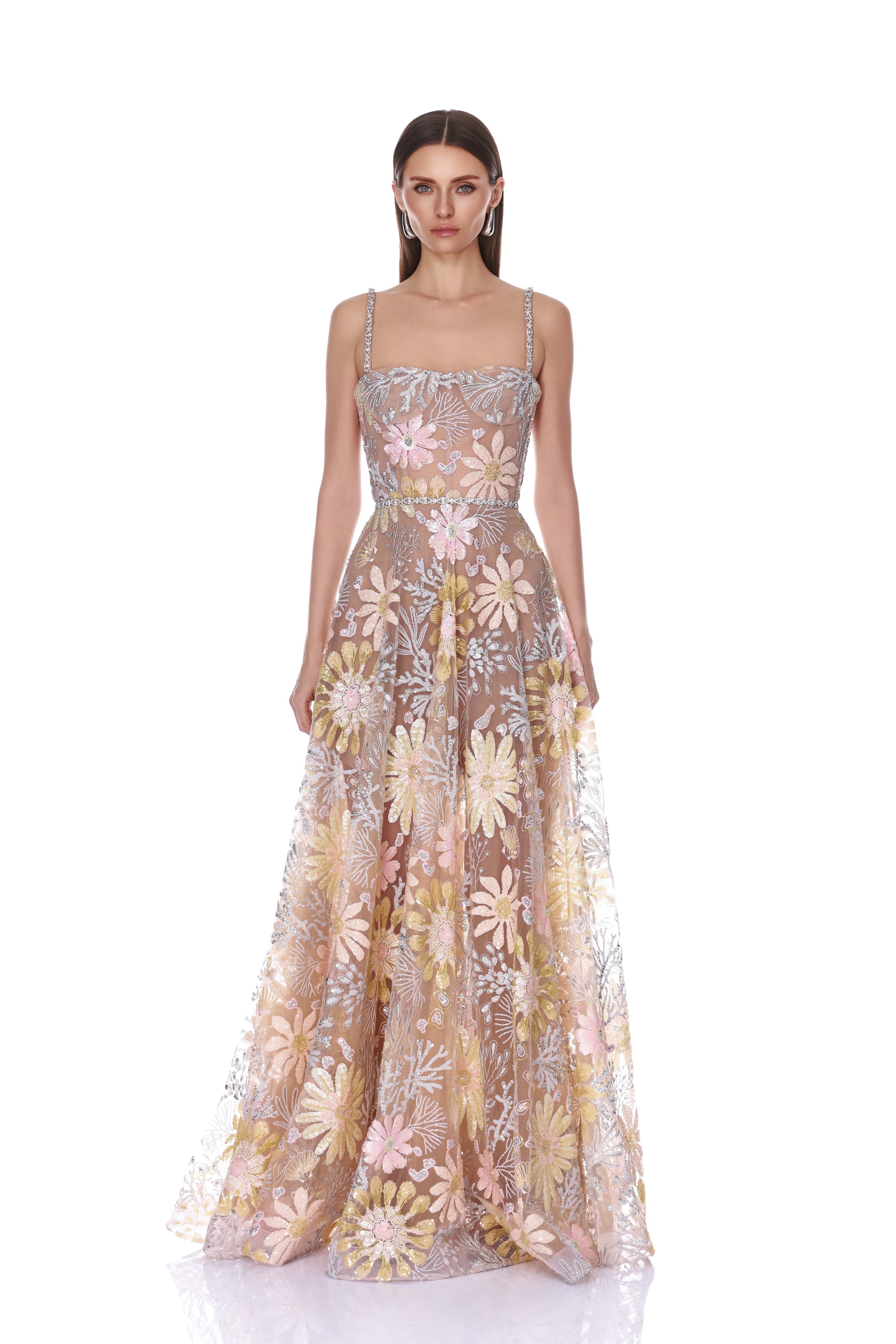 Midnight Embroidered Multi Floral Gown
