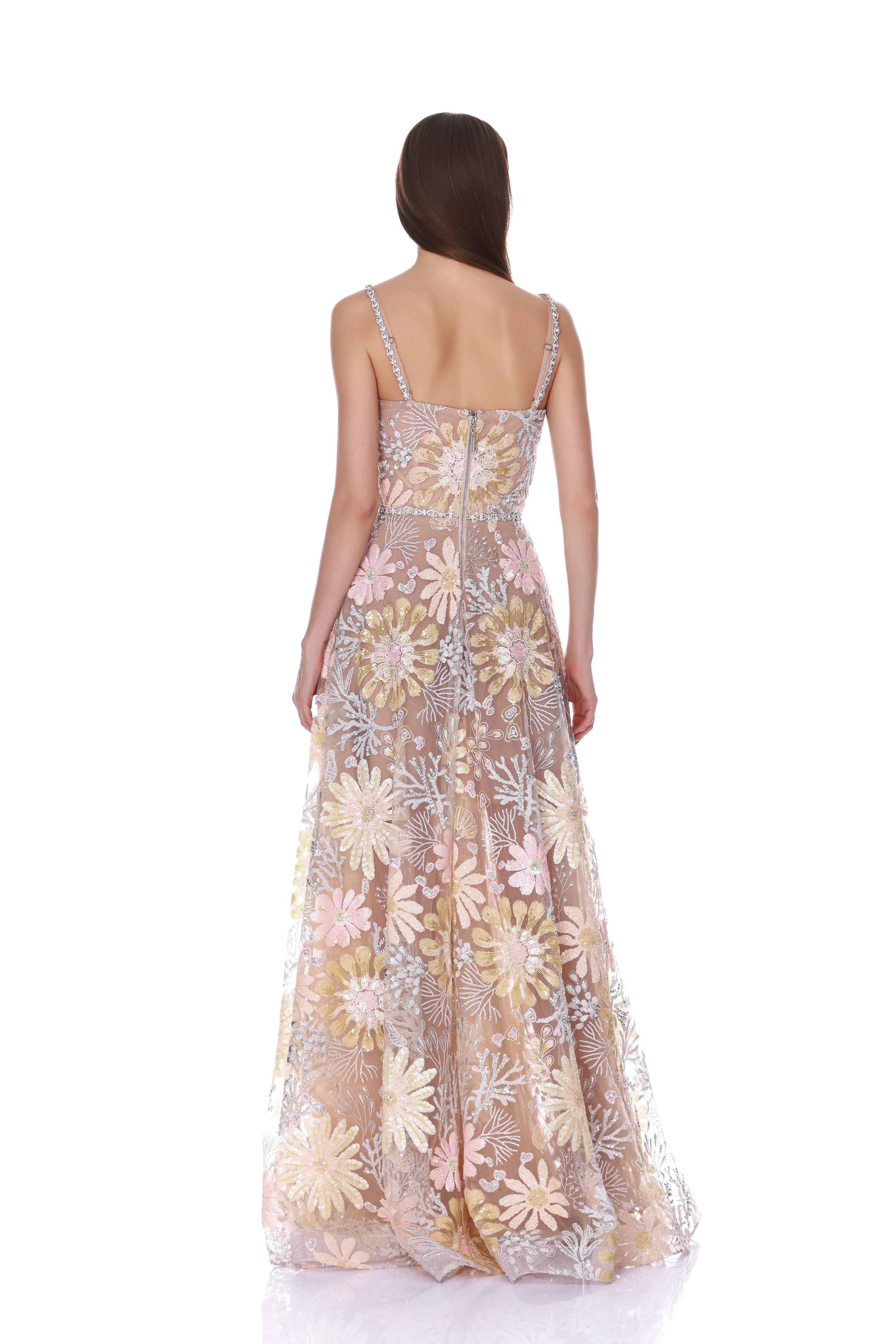 Midnight Embroidered Multi Floral Gown