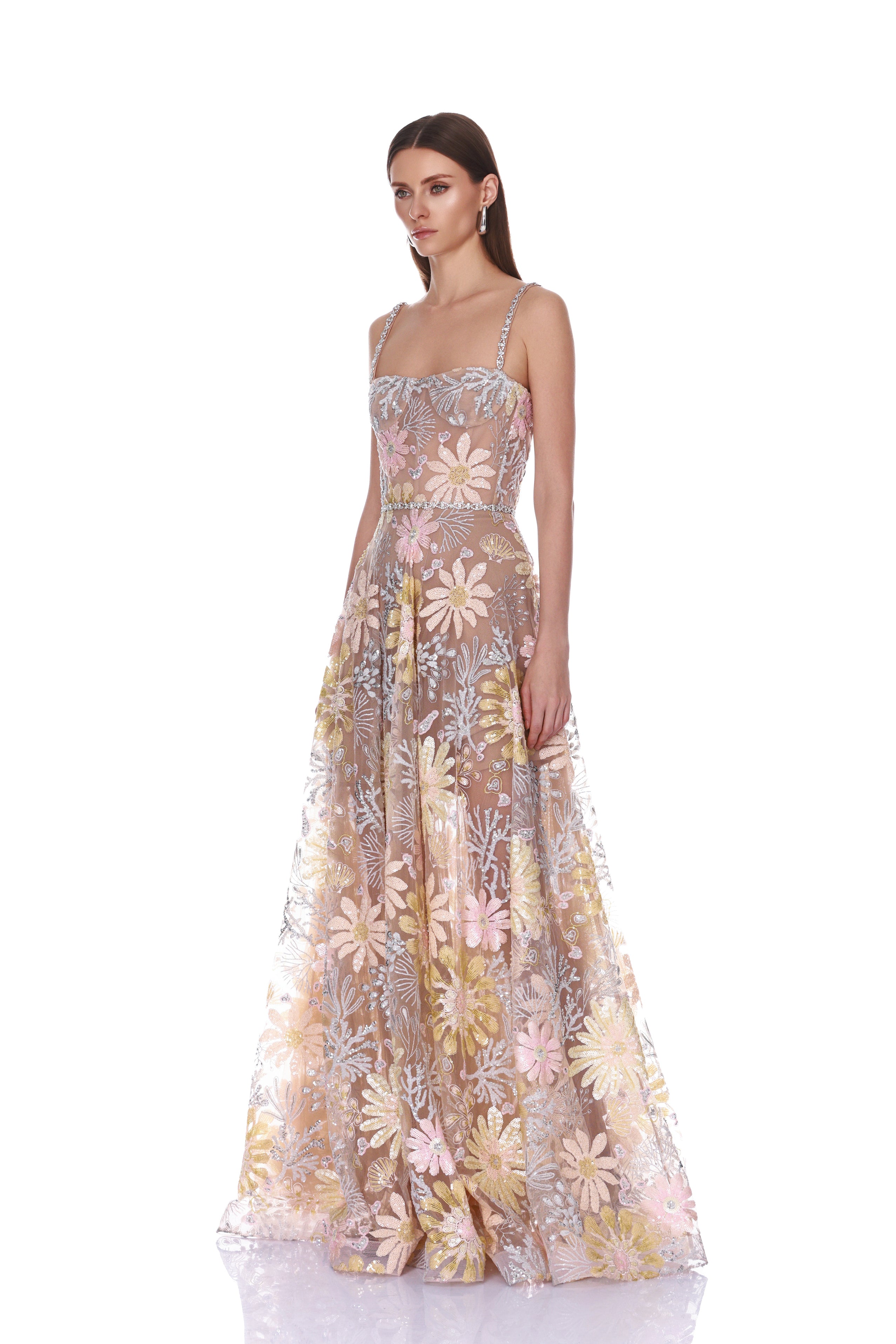 Midnight Embroidered Multi Floral Gown