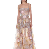 Midnight Embroidered Multi Floral Gown