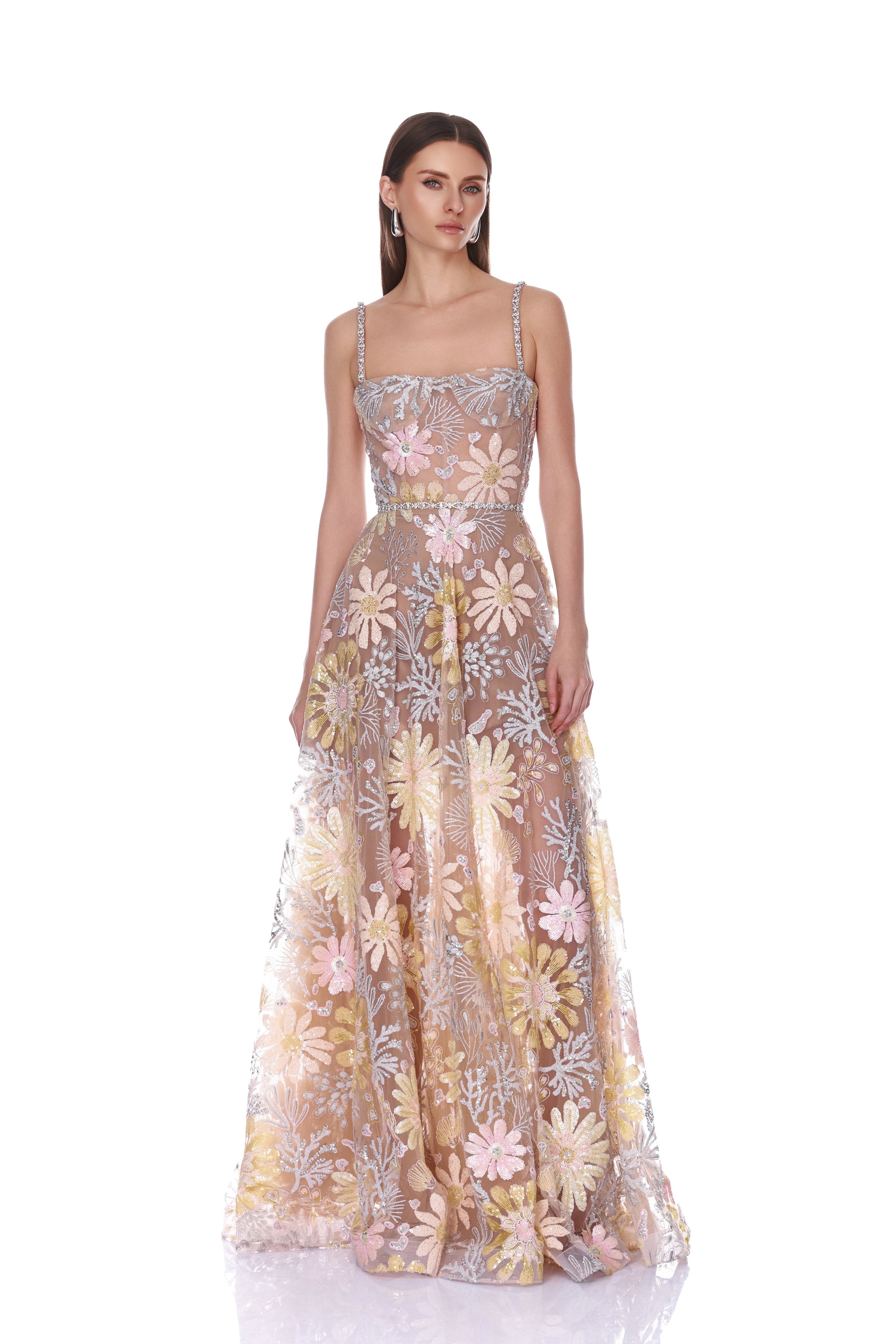 Midnight Embroidered Multi Floral Gown