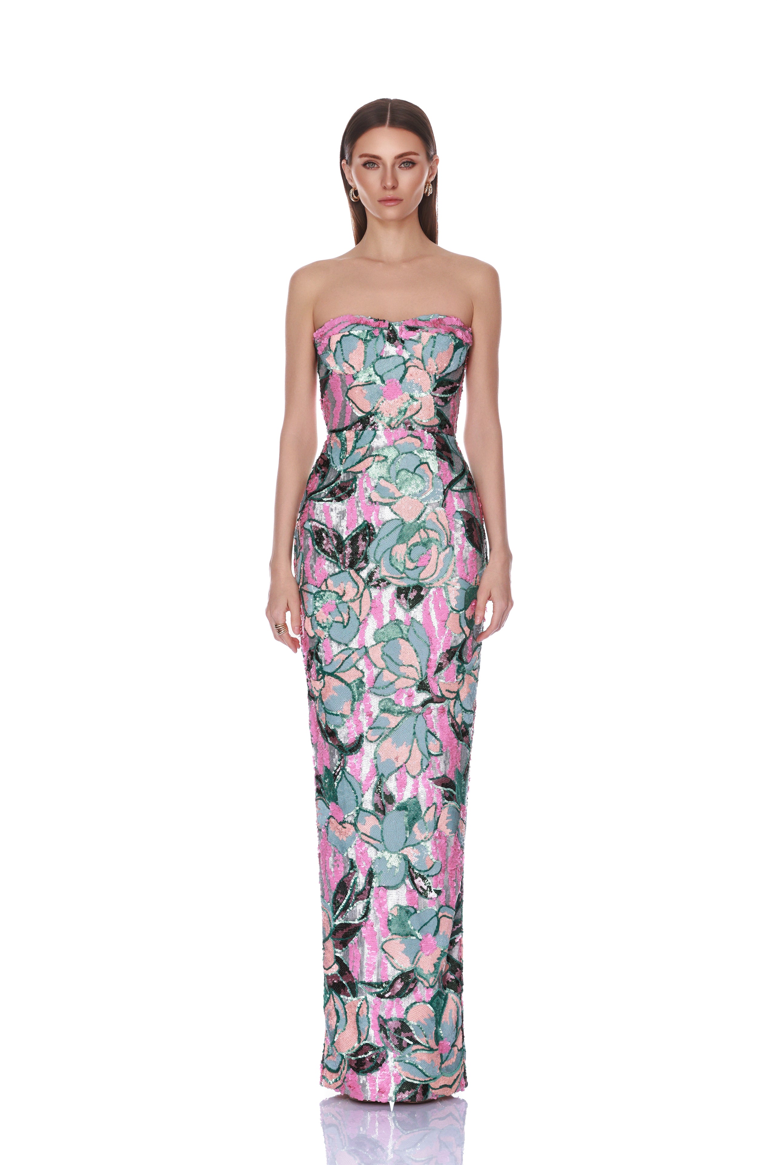 Calypso Sequin Dahlia Strapless Maxi Dress