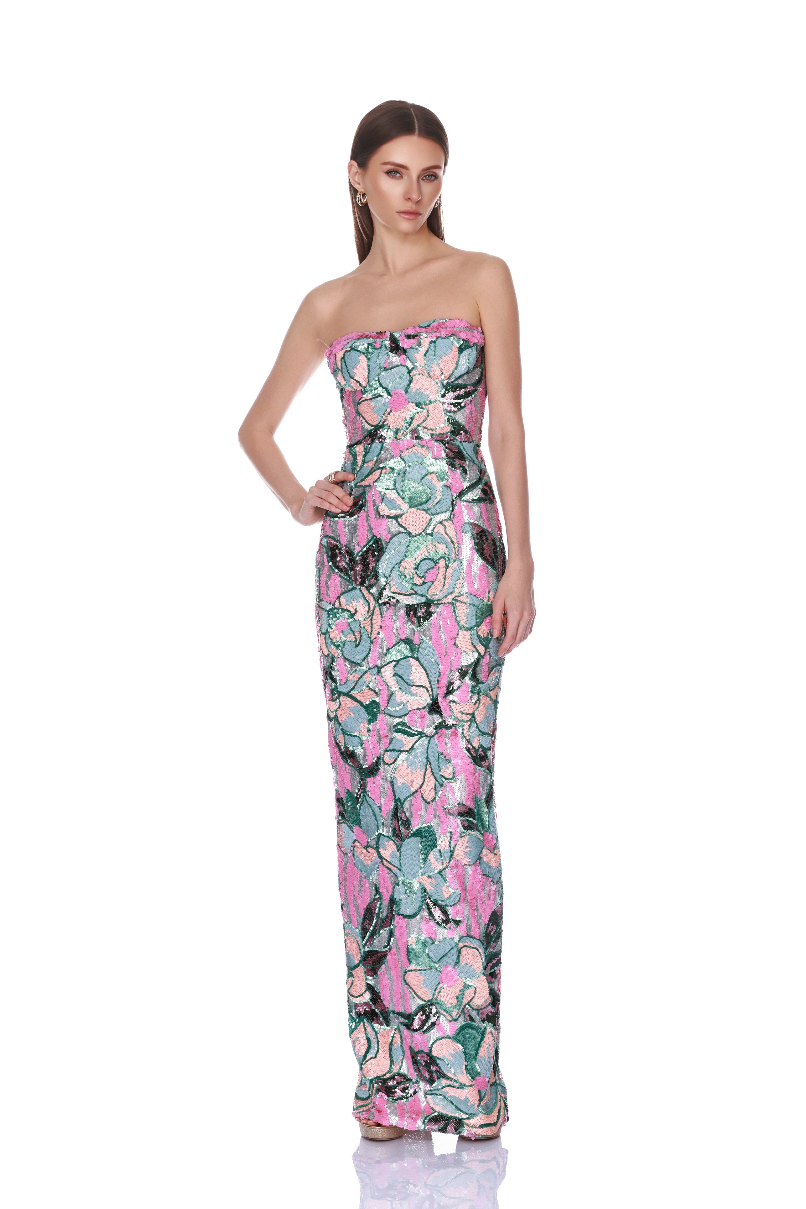 Calypso Sequin Dahlia Strapless Maxi Dress