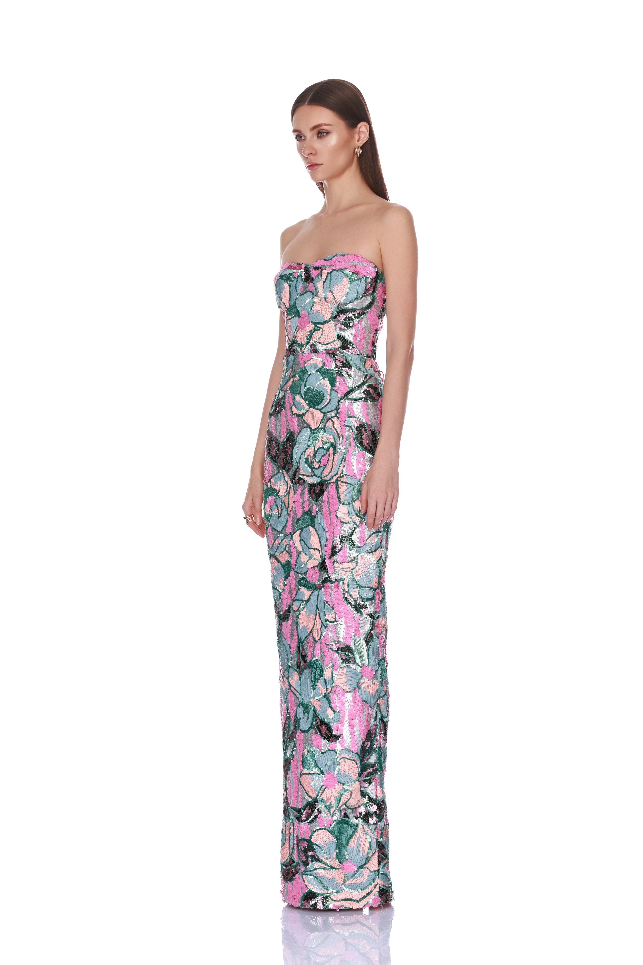 Calypso Sequin Dahlia Strapless Maxi Dress