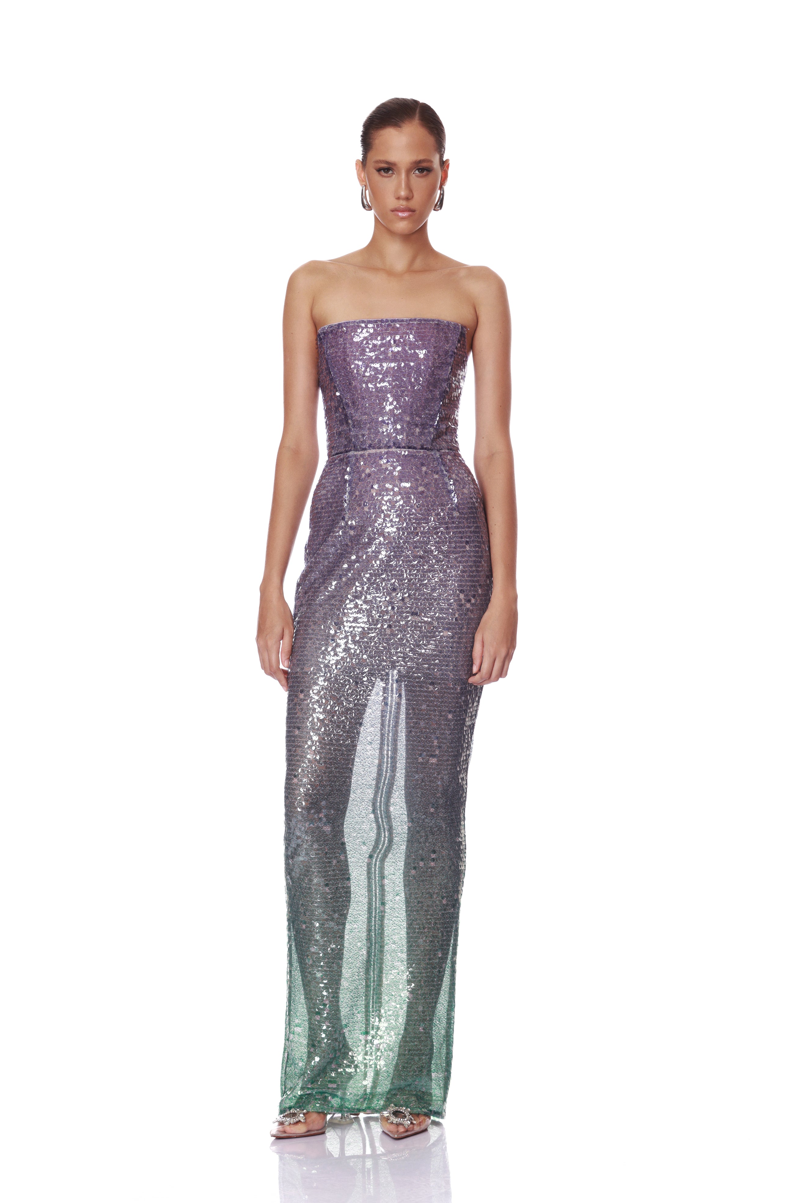 Ibiza Ombre Farah Strapless Purple Maxi Dress Front