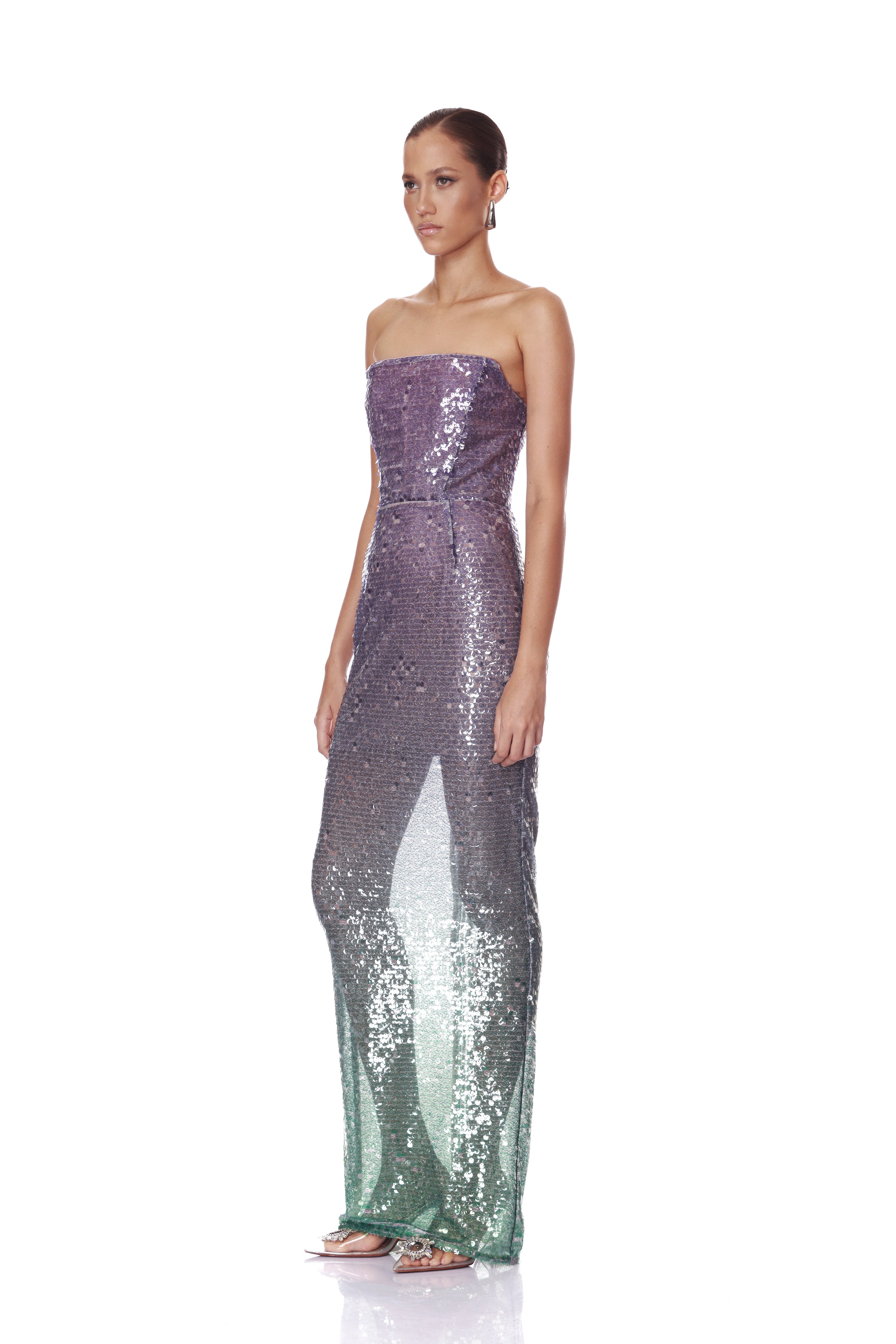 Ibiza Ombre Farah Strapless Purple Maxi Dress Side