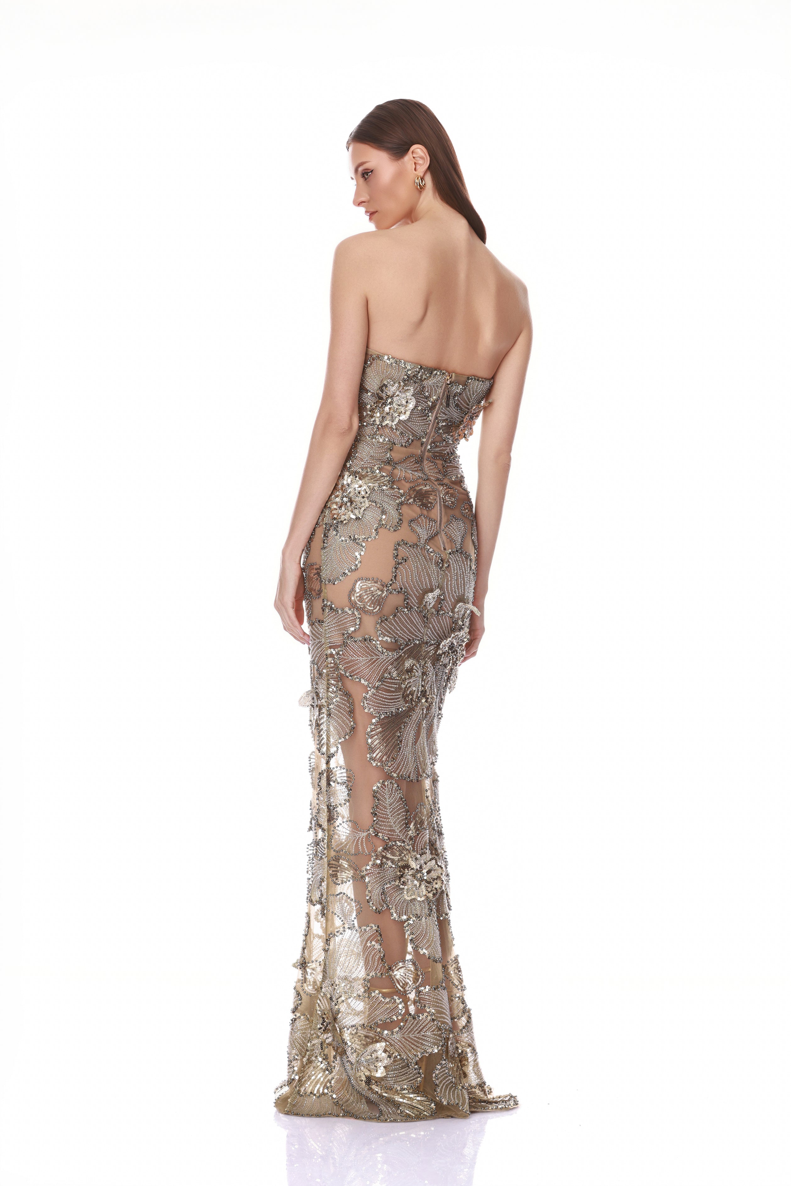 Tiffany Sequin Floral Farah Strapless Maxi Dress