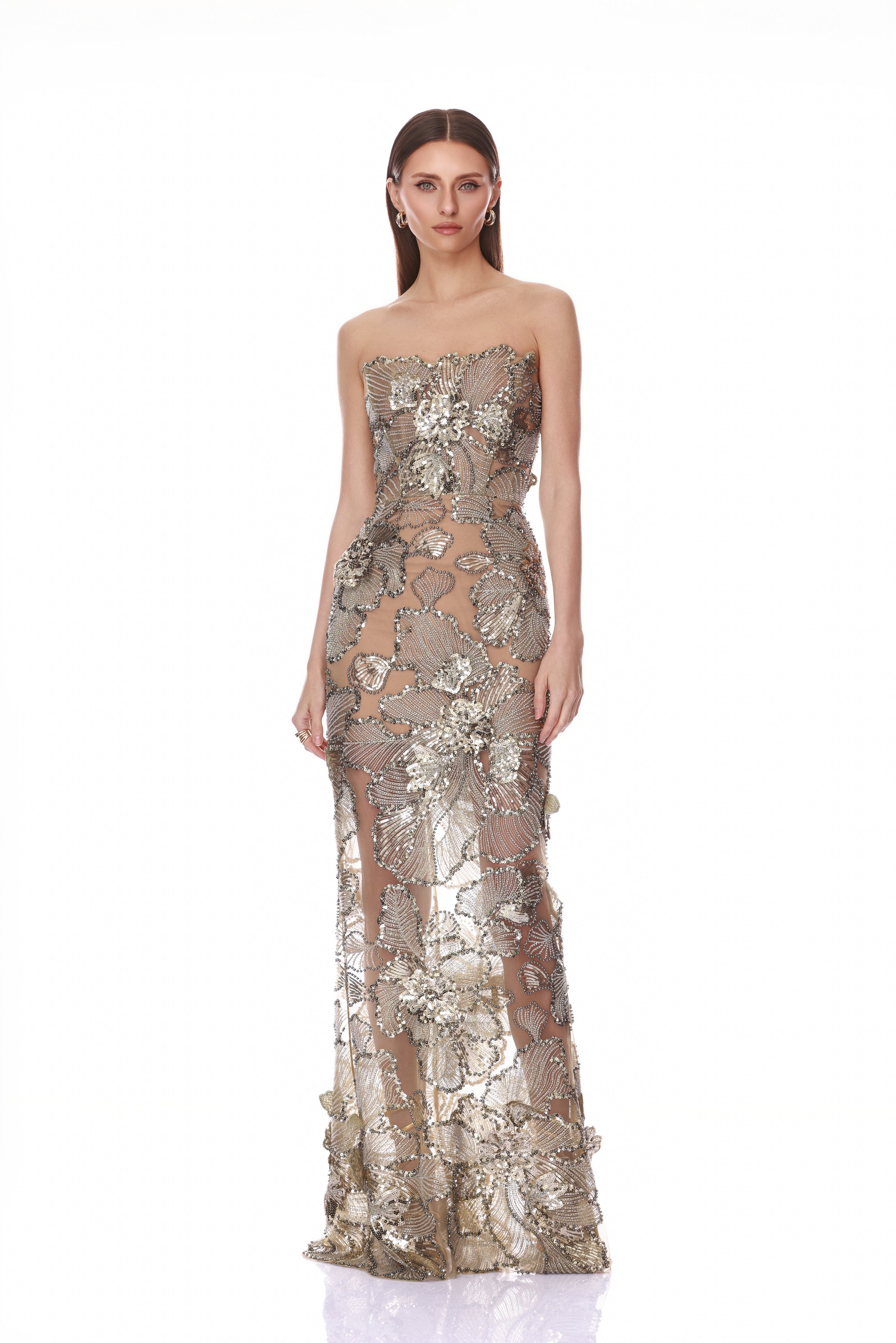 Tiffany Sequin Floral Farah Strapless Maxi Dress