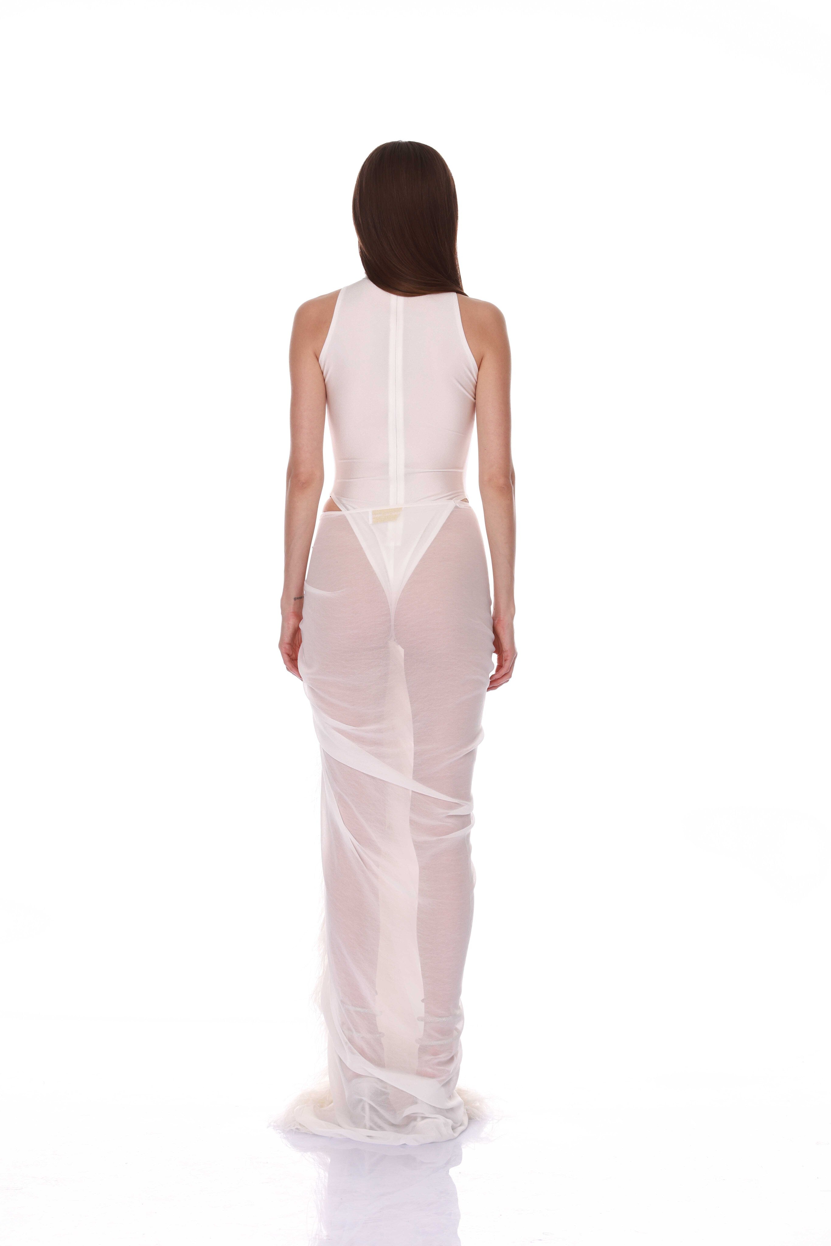 Elle Blanc Skirt + Gaia Blanc Mesh Bodysuit