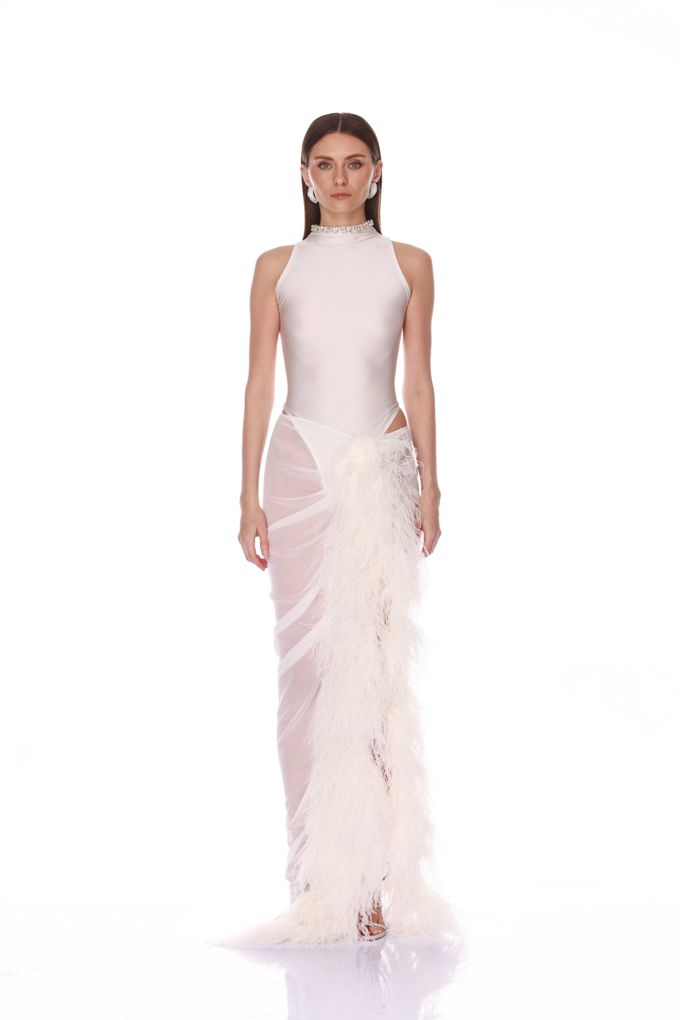 Elle Blanc Skirt + Gaia Blanc Mesh Bodysuit