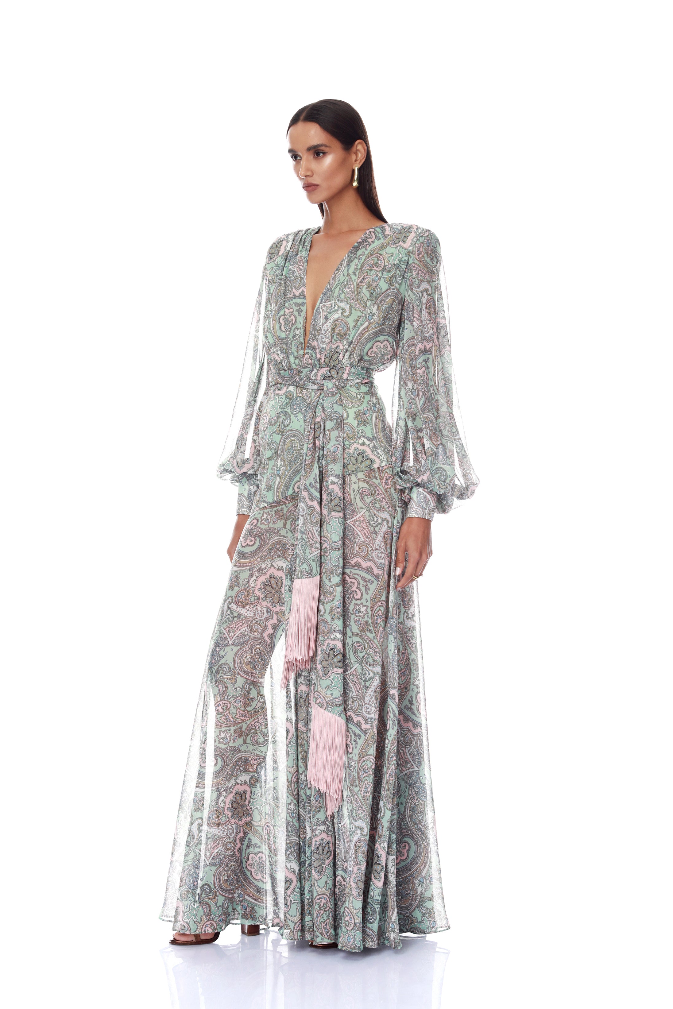 Macy Carmen Blue Paisley Gown