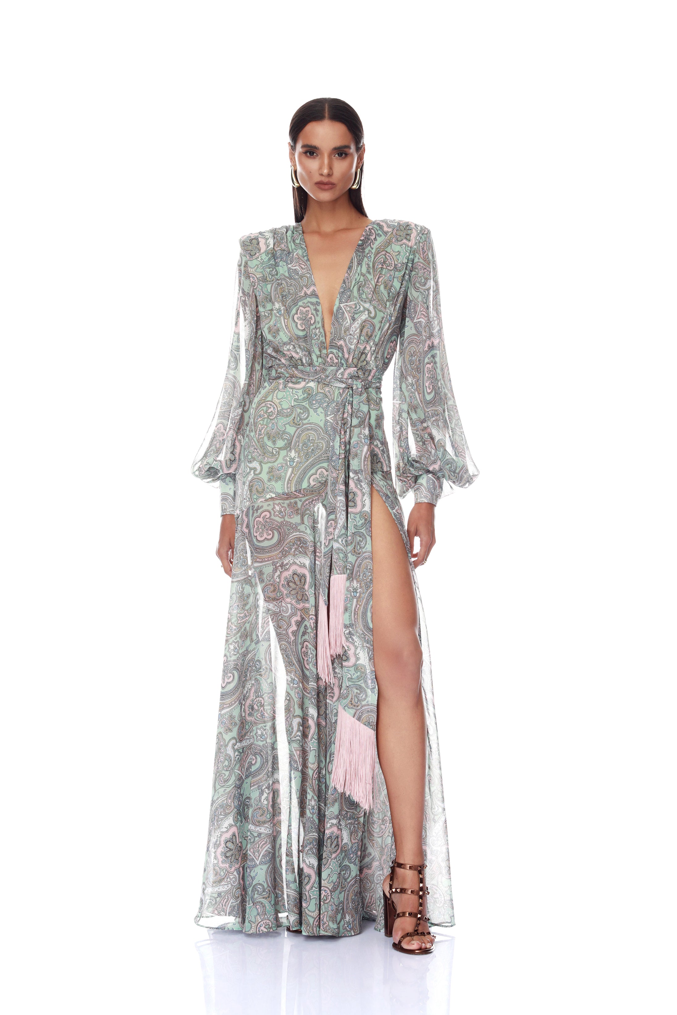 Macy Carmen Blue Paisley Gown
