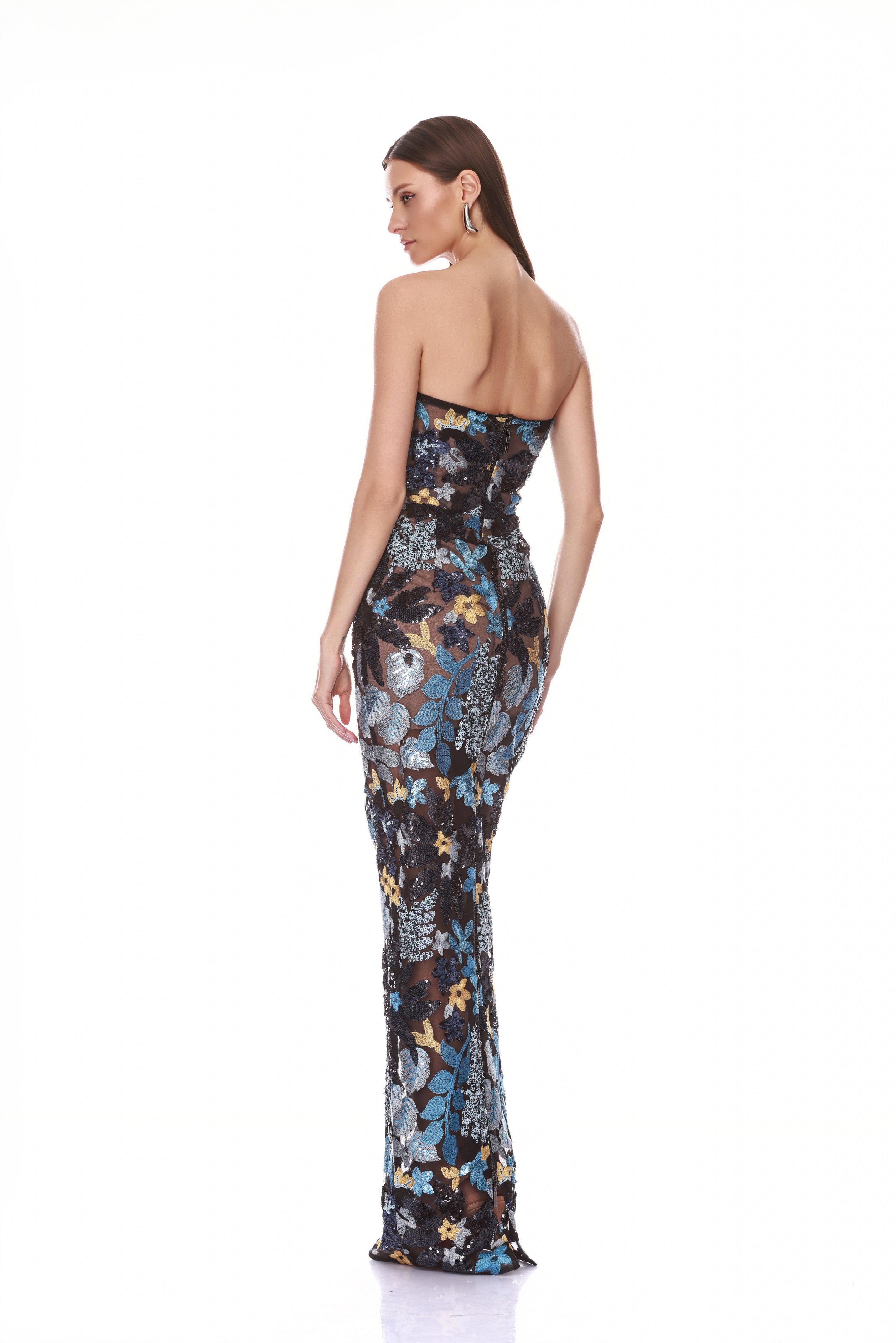 Dahlia Strapless Blue Yellow Multi Maxi Dress