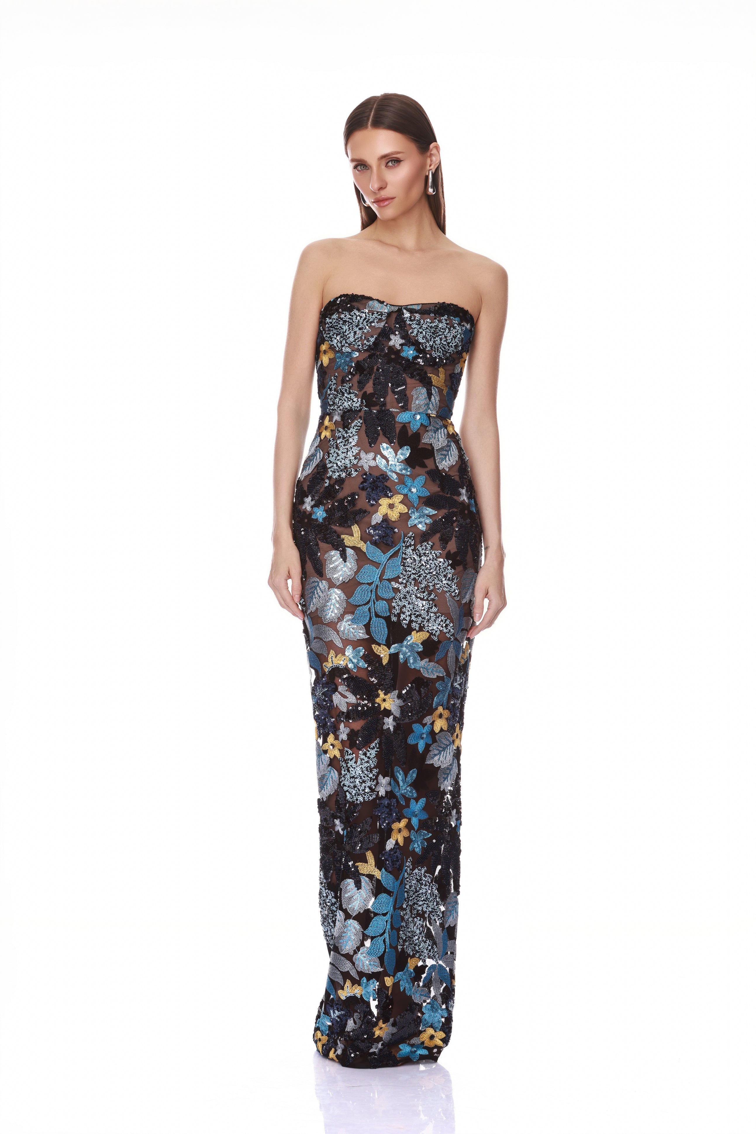 Dahlia Strapless Blue Yellow Multi Maxi Dress