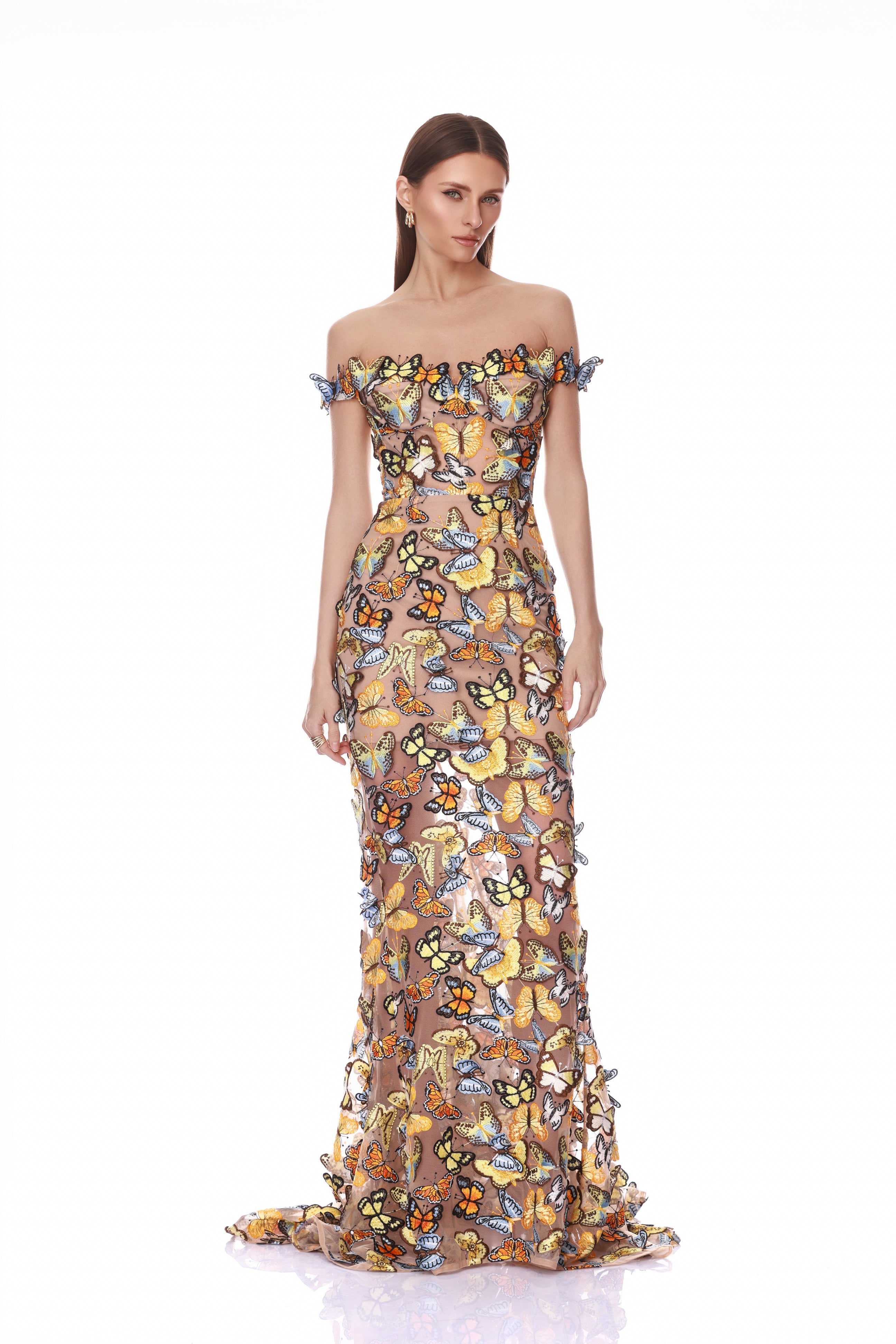 Bella 3D Butterfly Jasmine Off the Shoulder Gown