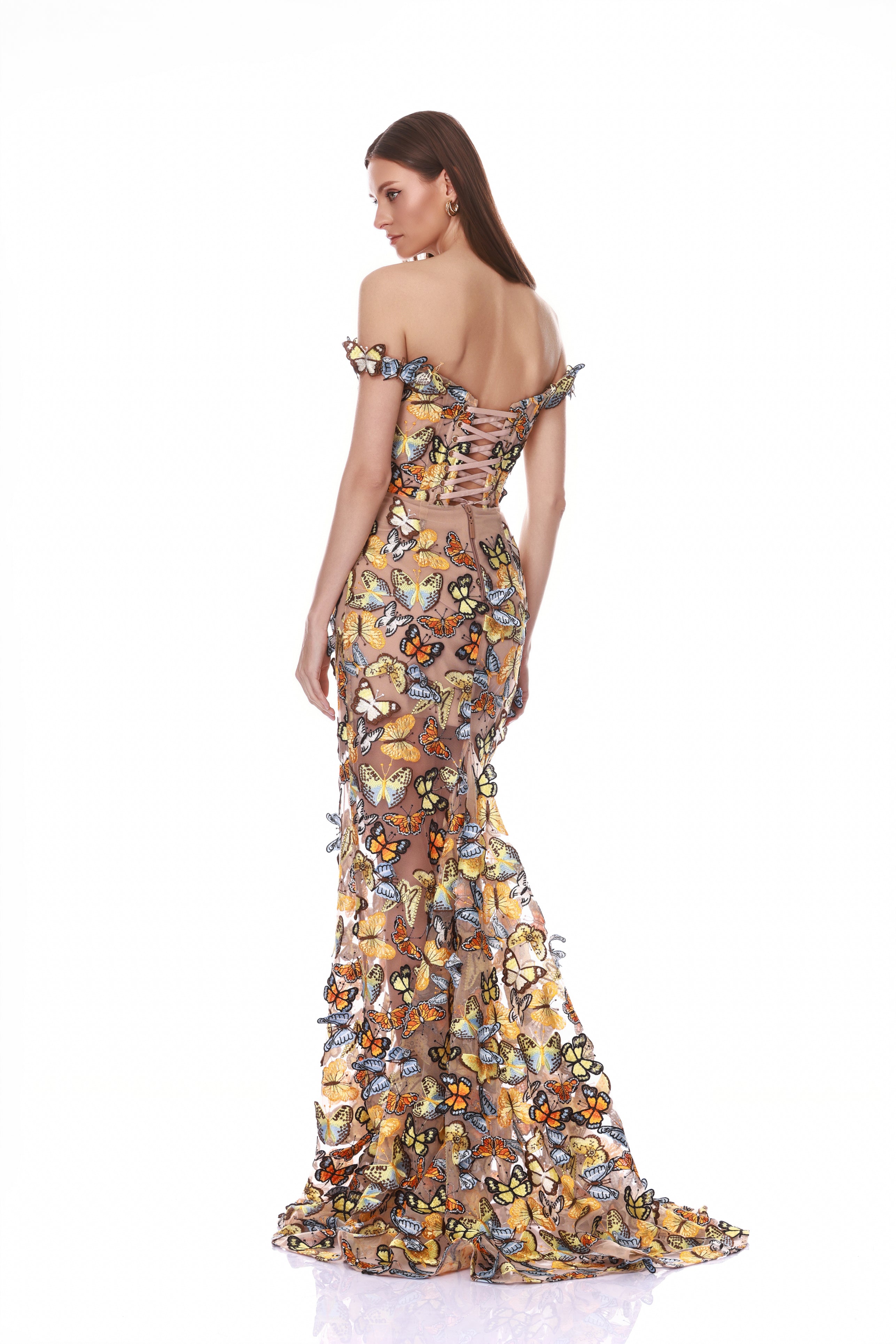 Bella 3D Butterfly Jasmine Off the Shoulder Gown