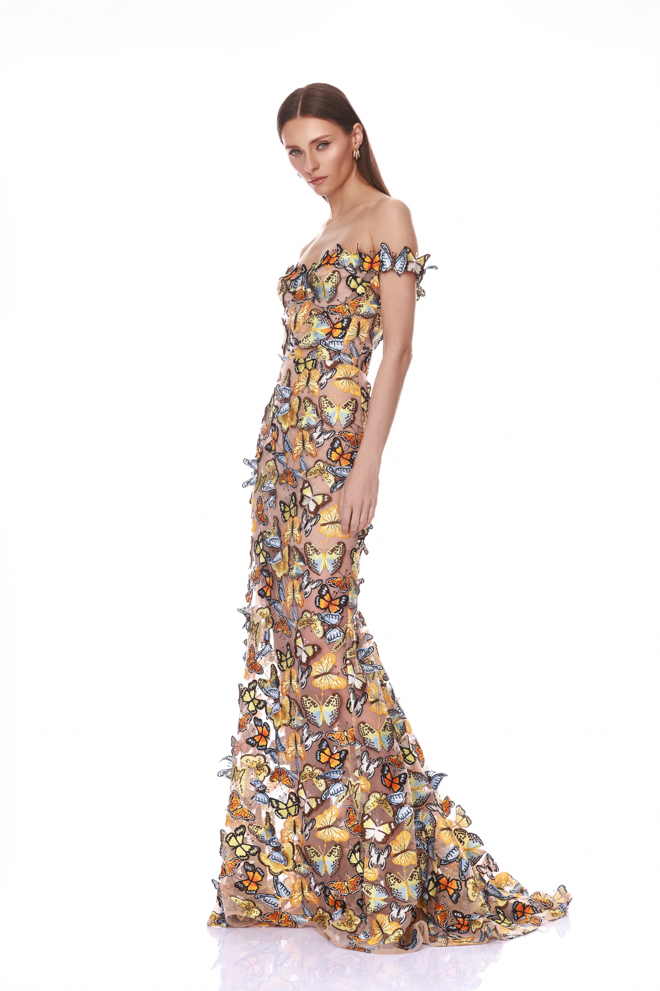 Bella 3D Butterfly Jasmine Off the Shoulder Gown
