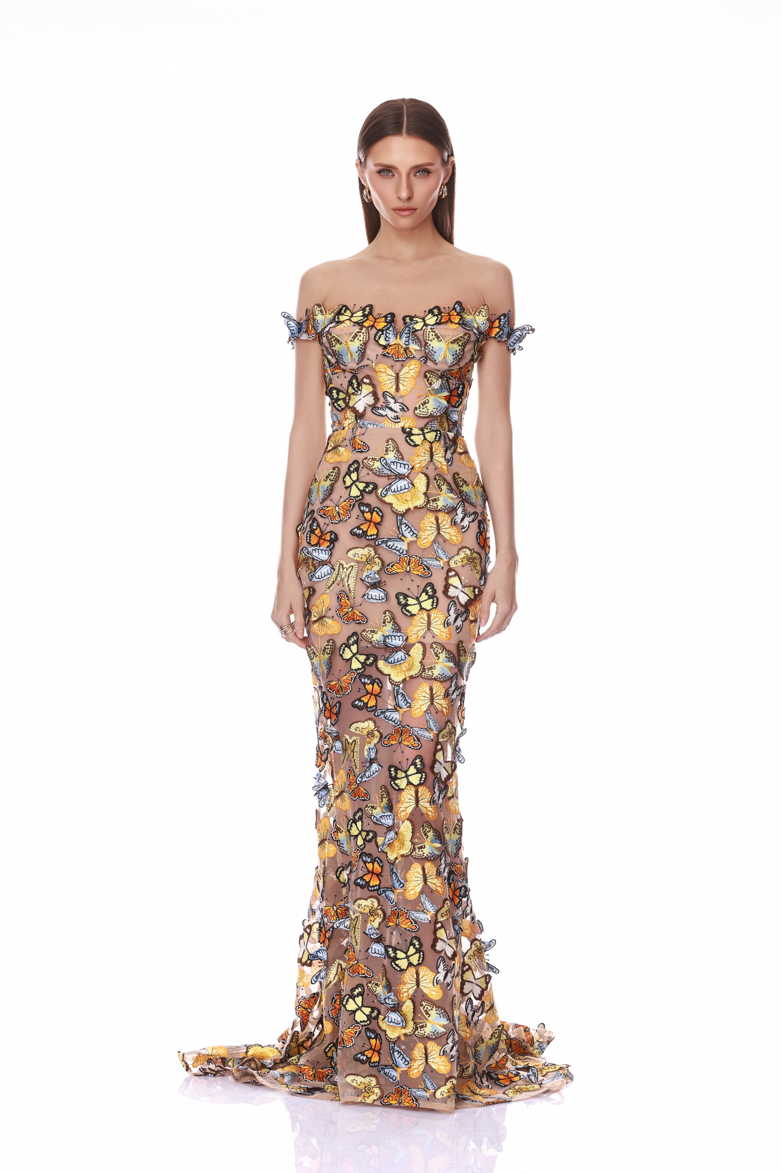 Bella 3D Butterfly Jasmine Off the Shoulder Gown