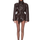 Look 2: Vegan Croc Embossed Belted Jacket + Asymmetrical Lace Maxi Skirt