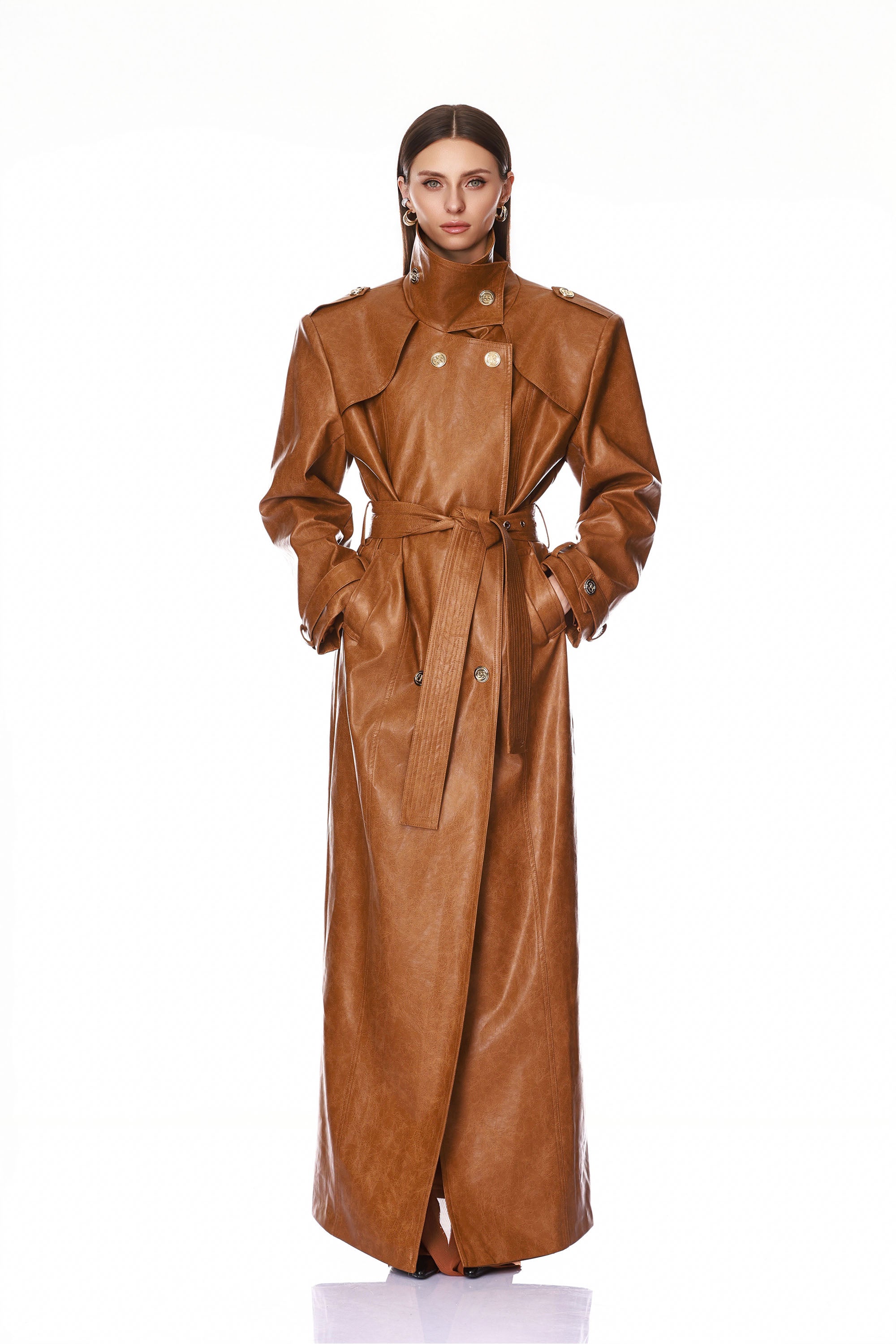Vegan Camel Leather Trench Coat