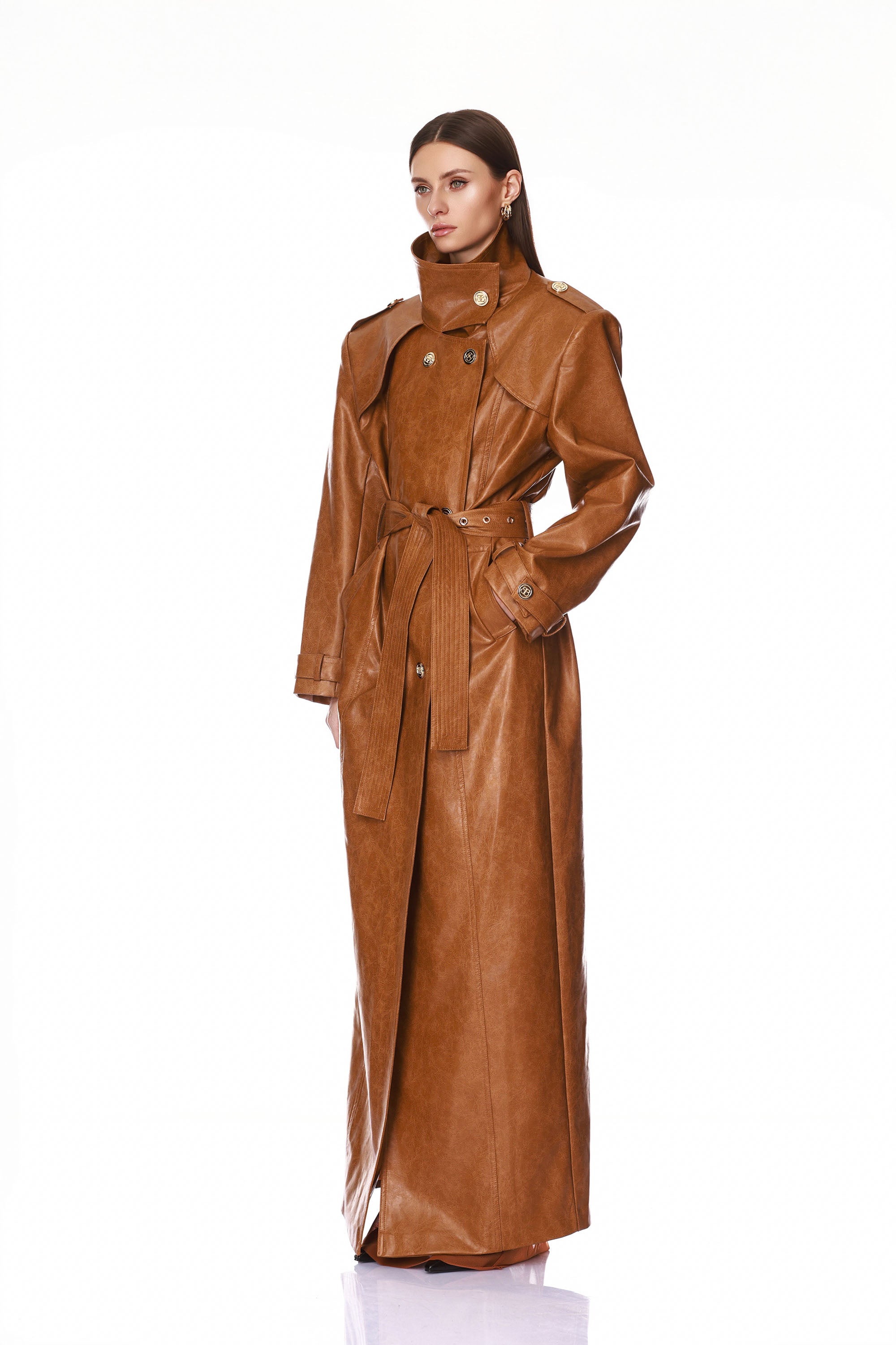 Vegan Camel Leather Trench Coat