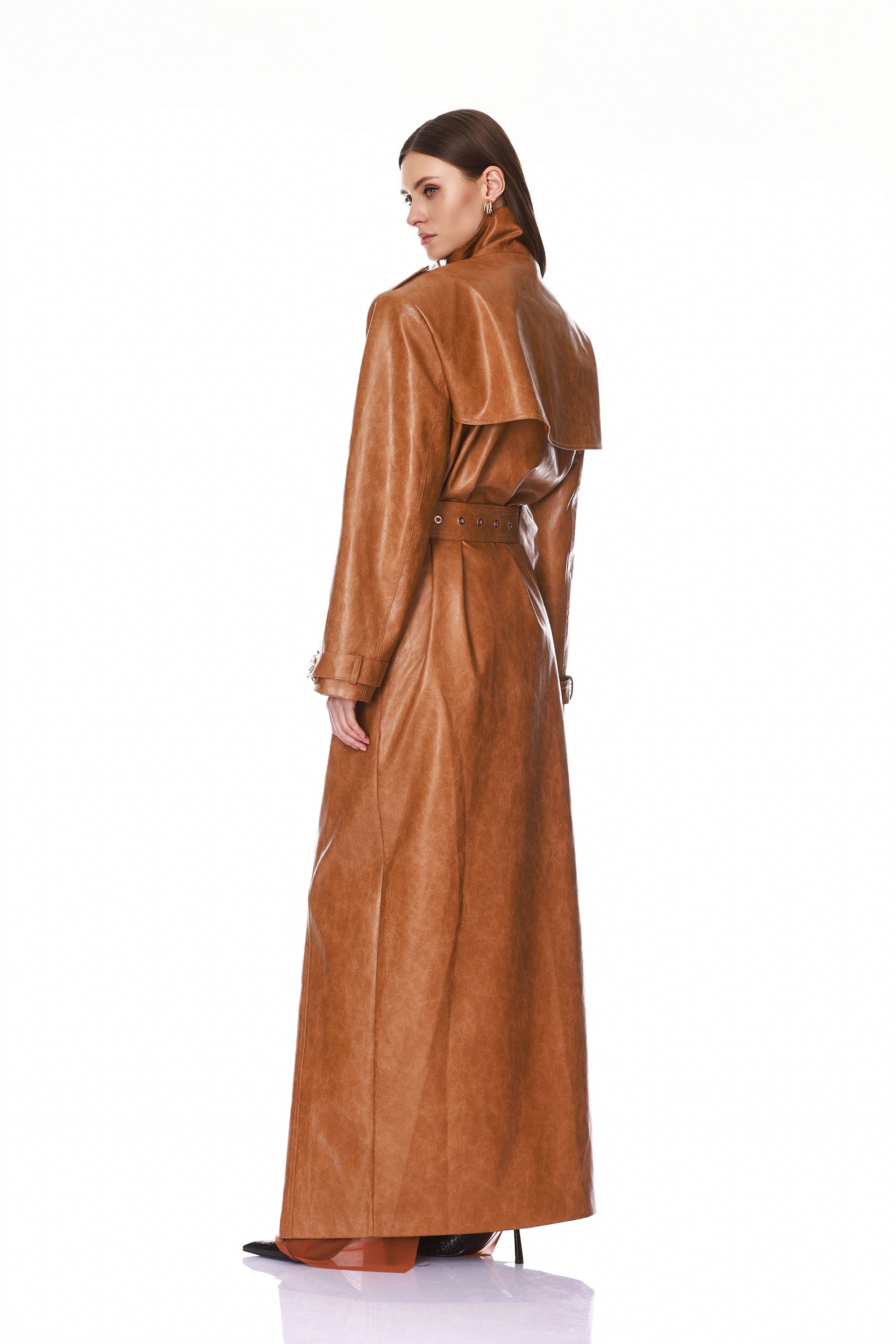 Vegan Camel Leather Trench Coat