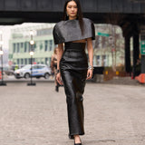 Look 3: Vegan Croc Leather Cape Top + Croc Embossed Maxi Skirt