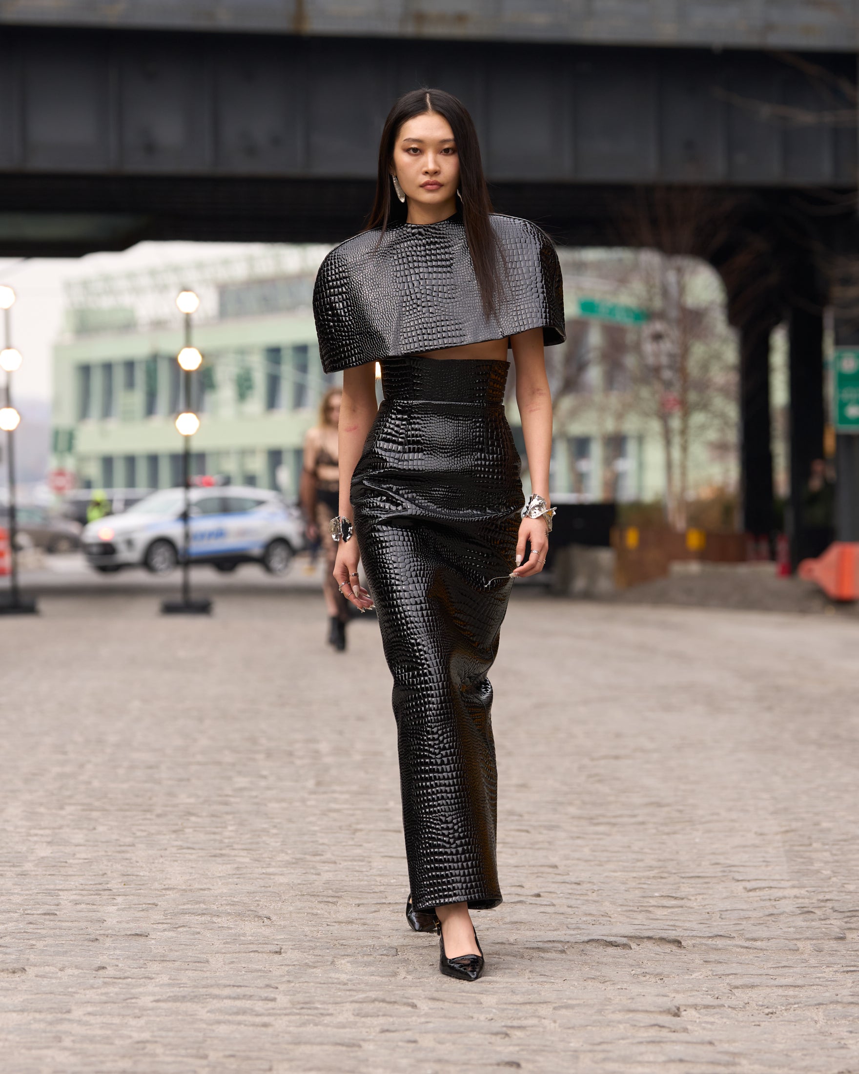 Vegan Croc Leather Cape Top + Croc Embossed Maxi Skirt