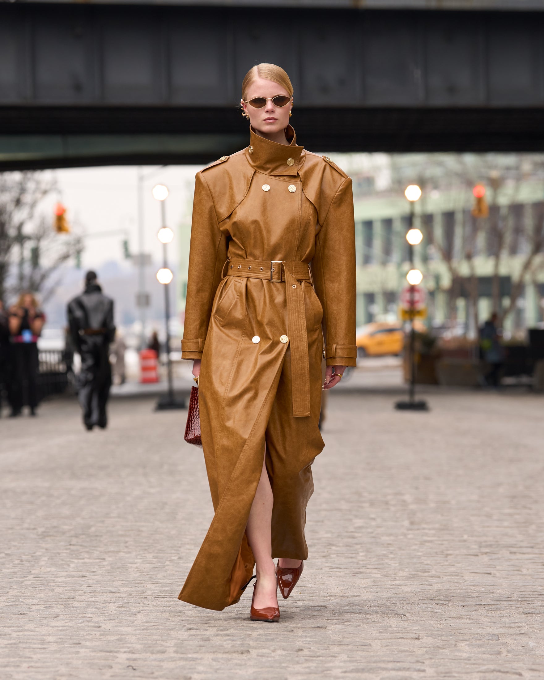 Vegan Camel Leather Trench Coat
