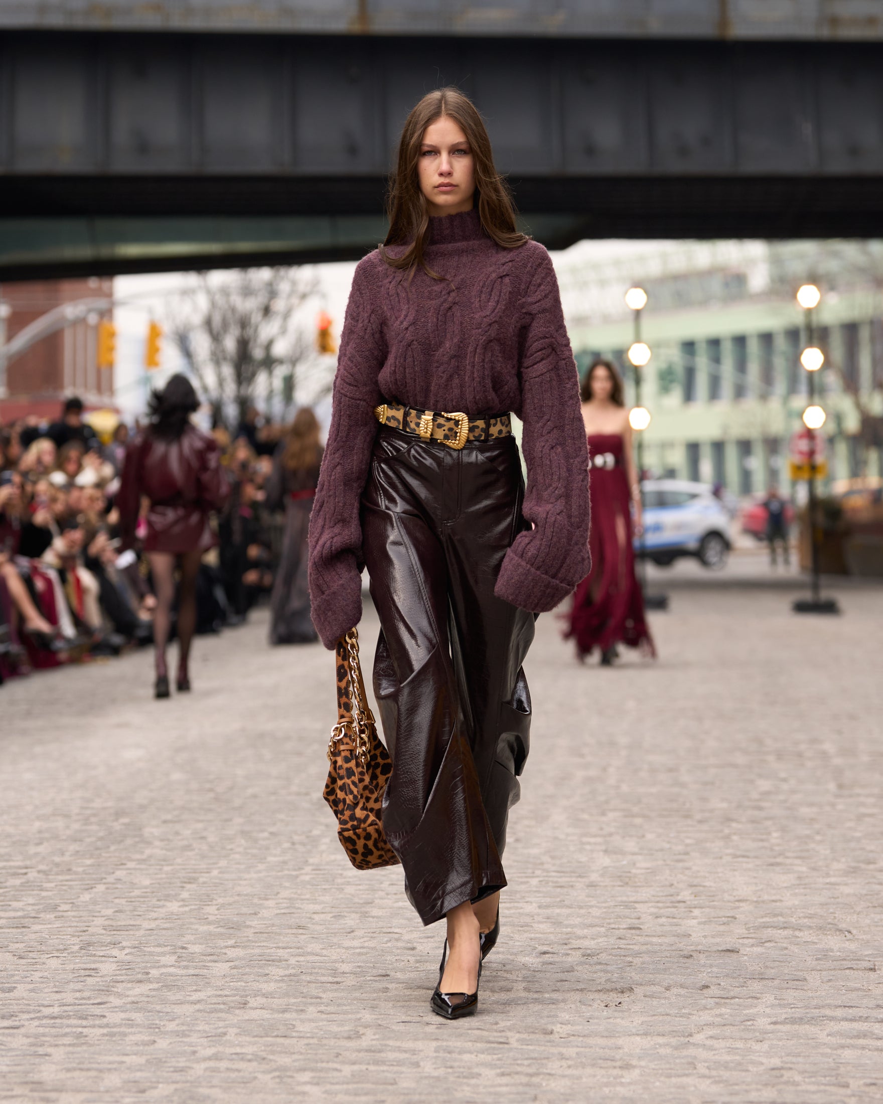 Cable Knit Turtleneck + Vegan Croc Embossed Horseshoe Pant