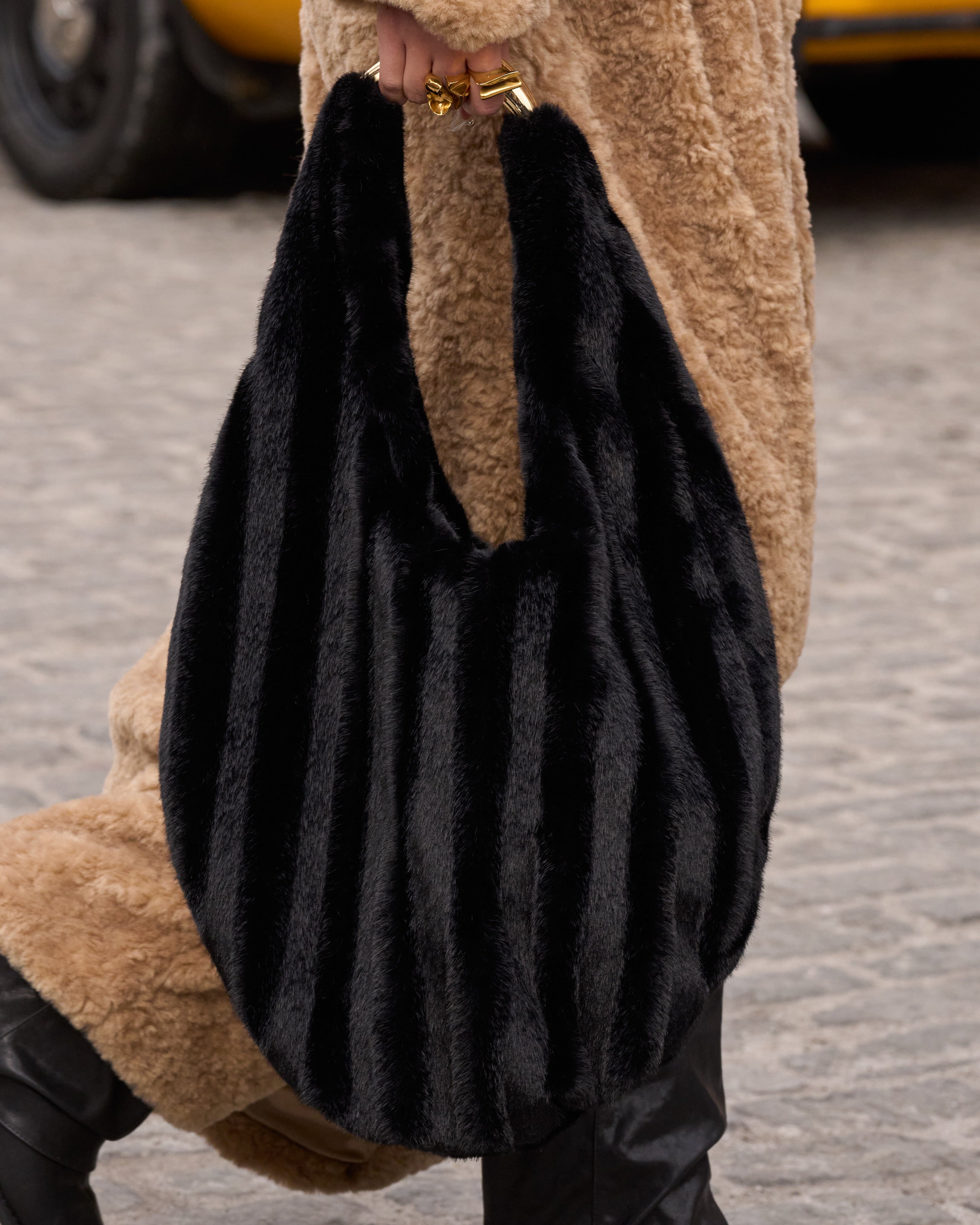 Faux Fur Oval Shoulder Bag